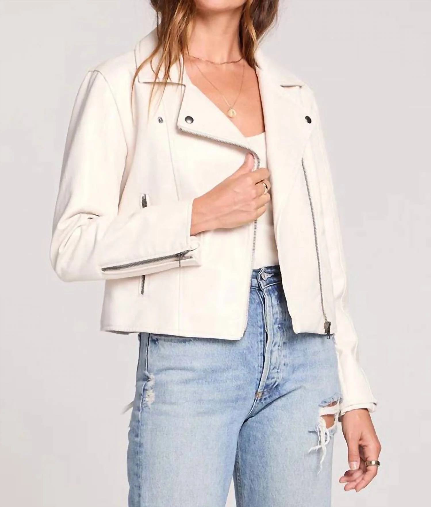 Effie Leather Jacket In Bone