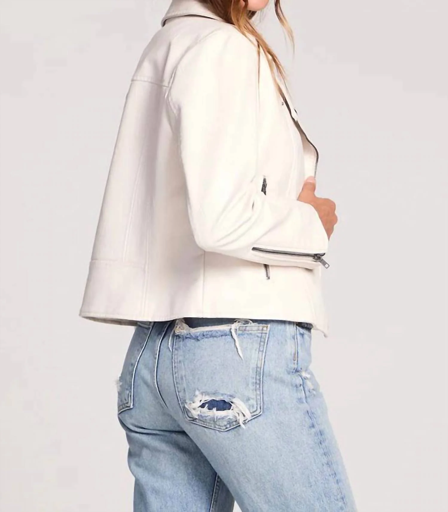 Effie Leather Jacket In Bone - Image 2