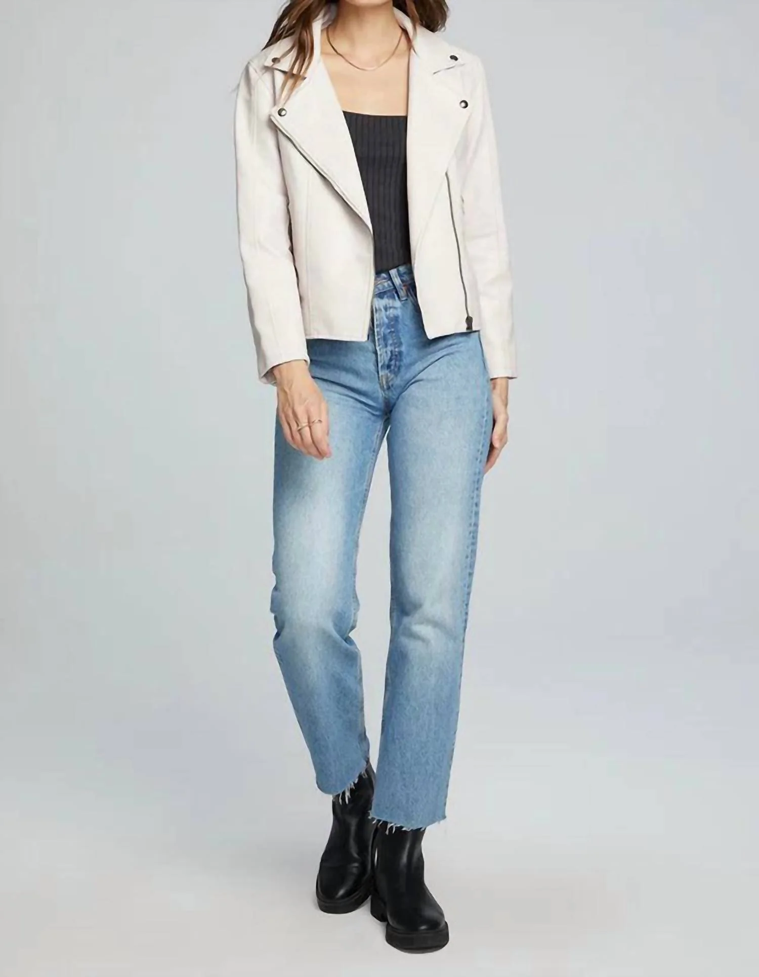 Effie Leather Jacket In Bone - Image 4