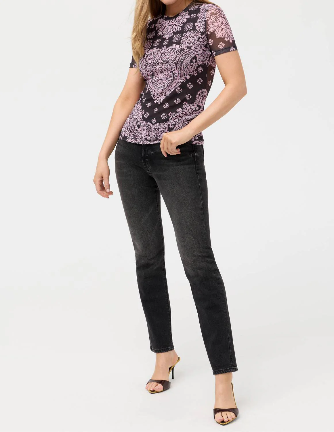 Eleanor Short Sleeve Mesh Tee In Tularose Black - Image 3