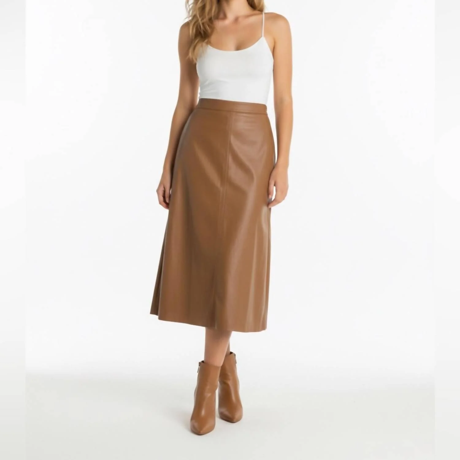 Elegant Midi Skirt In Tan