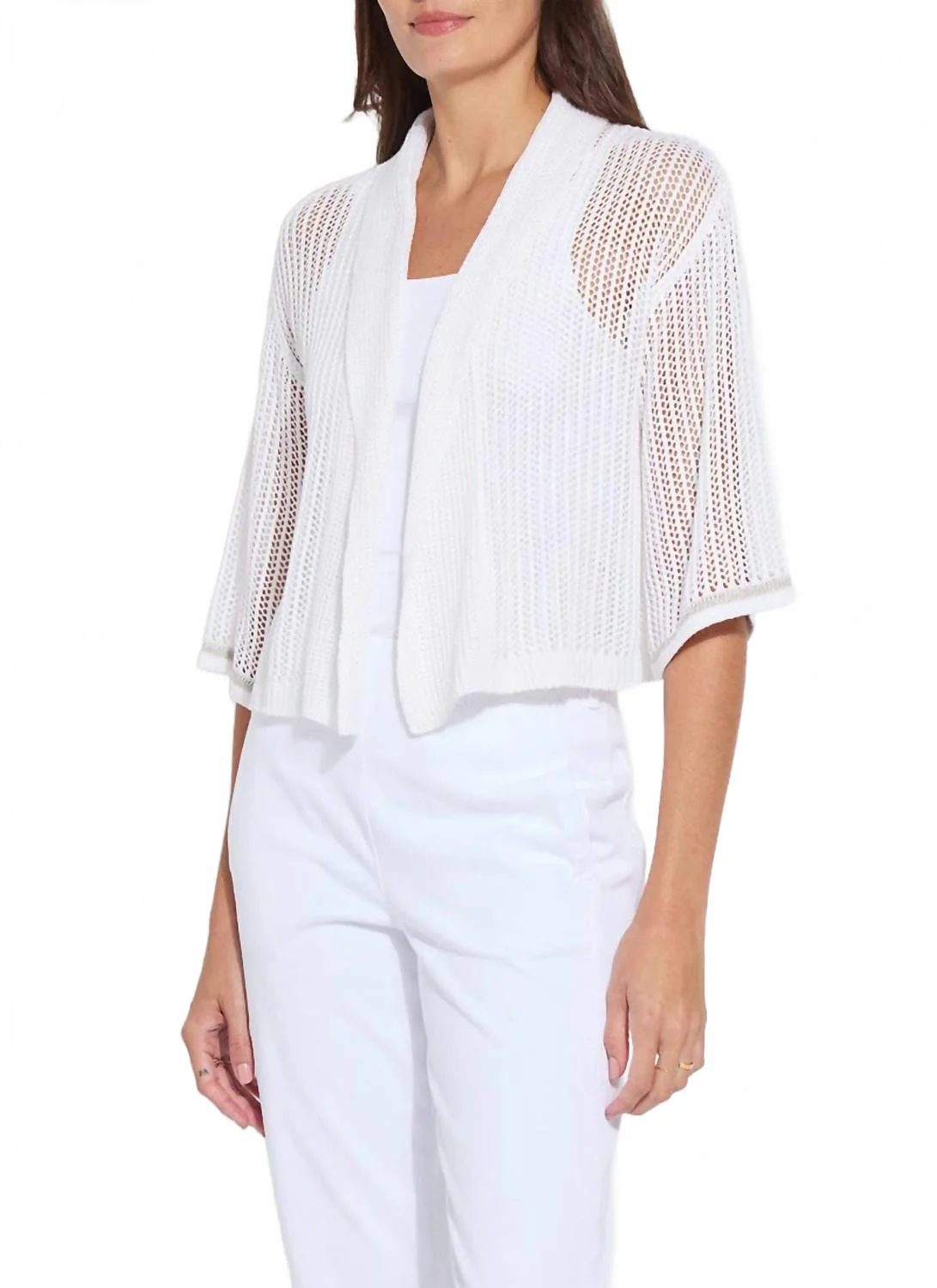 Elera Linen Mesh Cardigan In Off-White