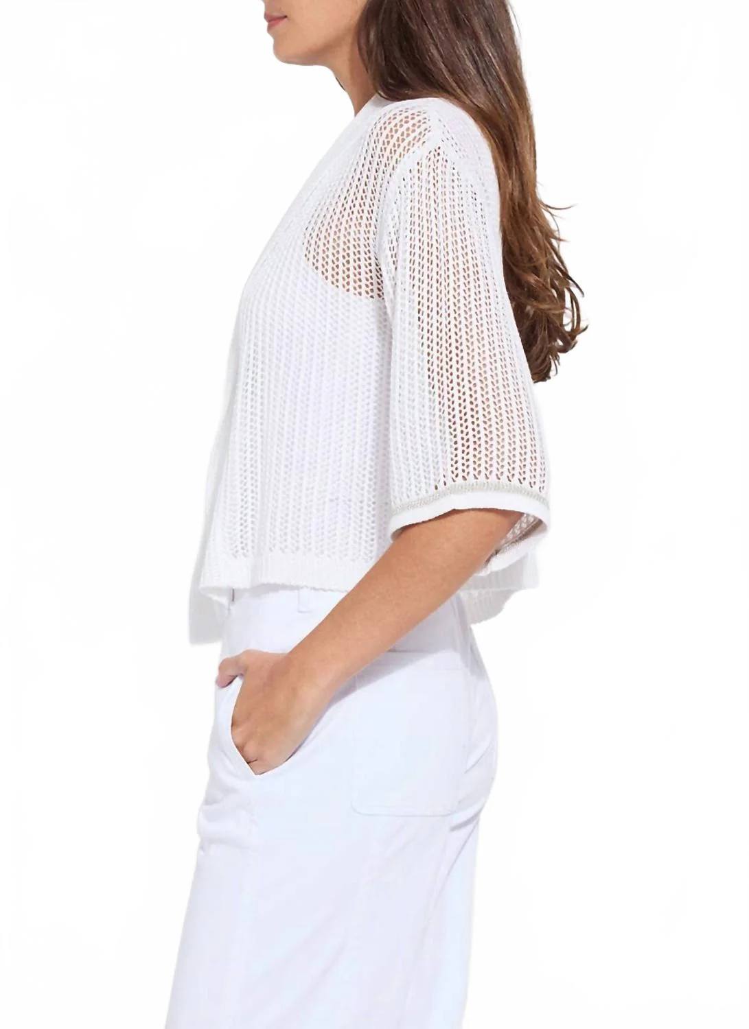 Elera Linen Mesh Cardigan In Off-White - Image 2