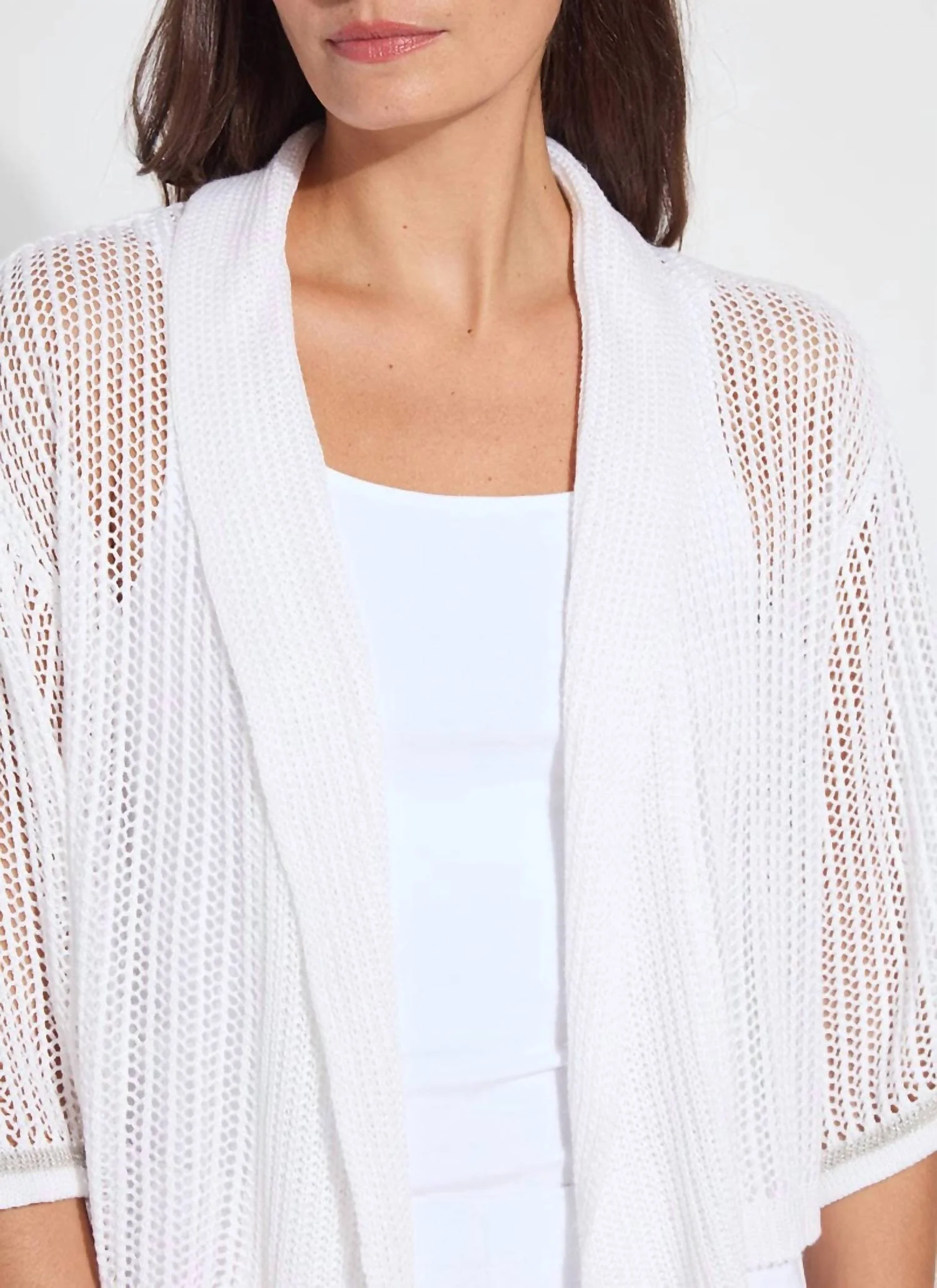 Elera Linen Mesh Cardigan In Off-White - Image 3