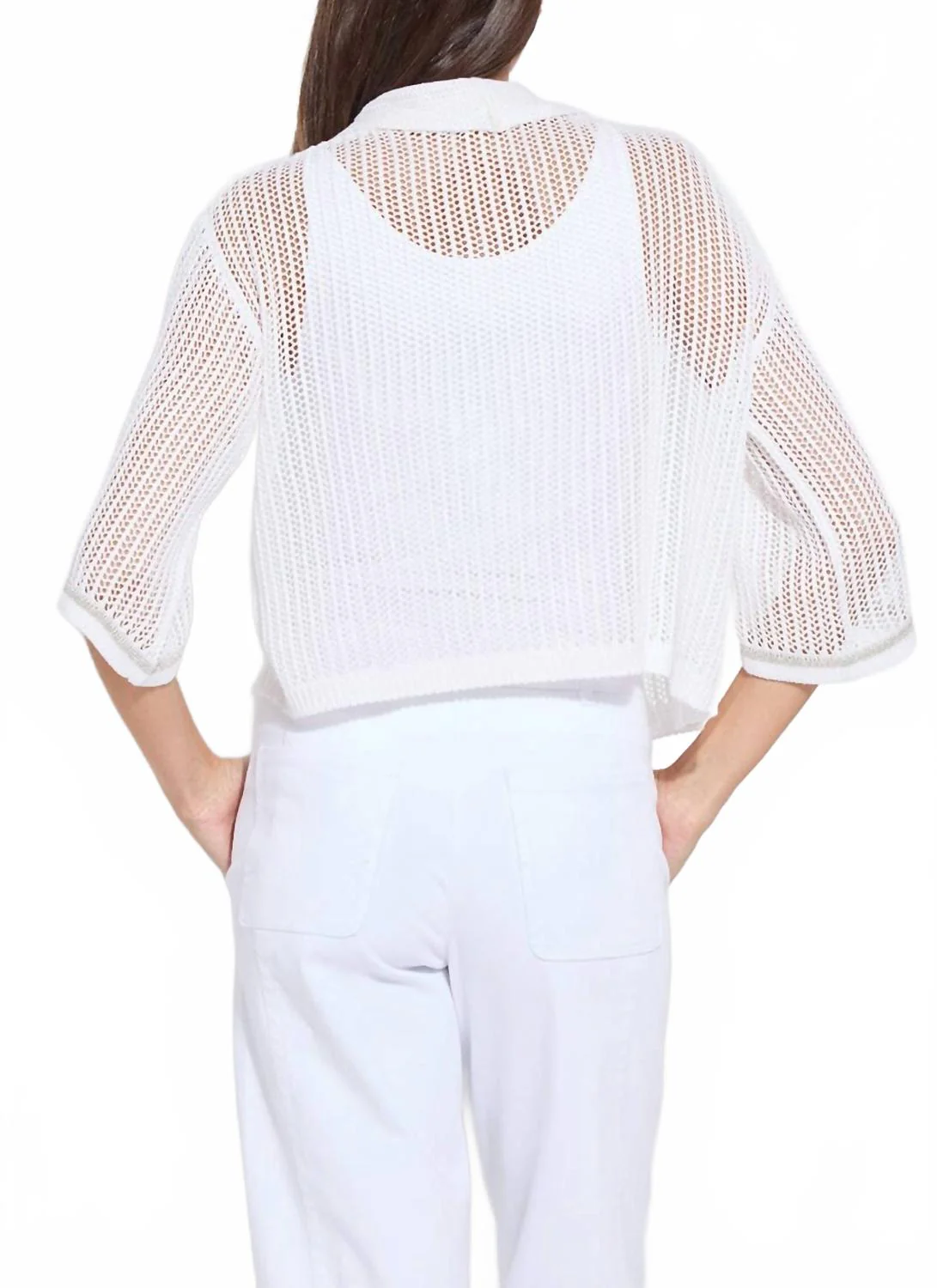 Elera Linen Mesh Cardigan In Off-White - Image 5