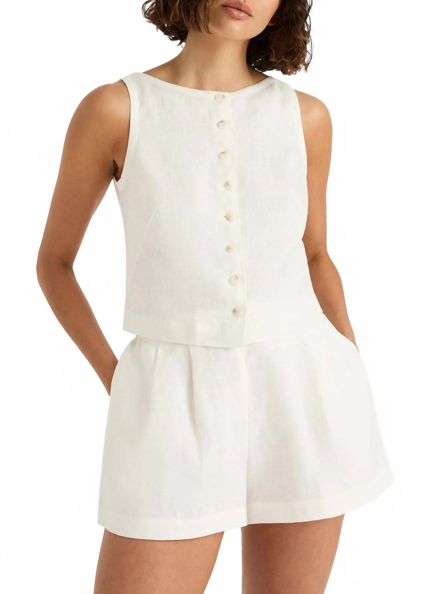 Elia Linen Top In White