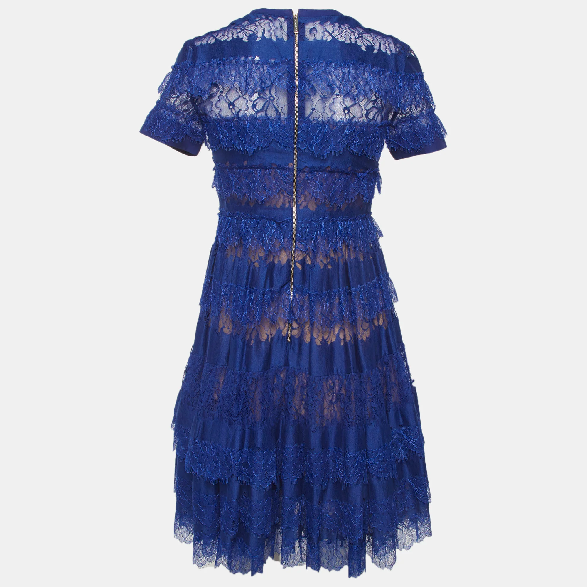 Elie Saab Blue Lace Tiered Mini Dress - Image 3