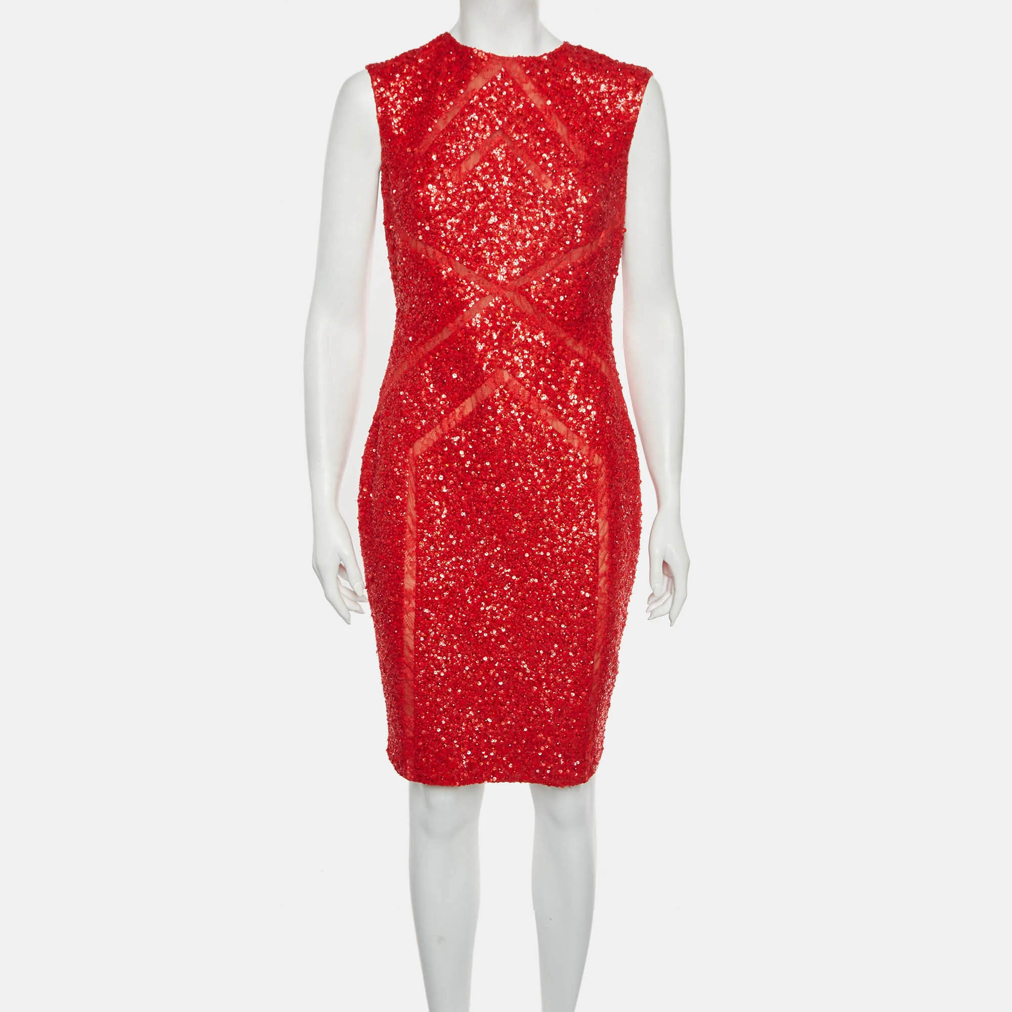 Elie Saab Red Sequins Sleeveless Mini Dress - Image 2