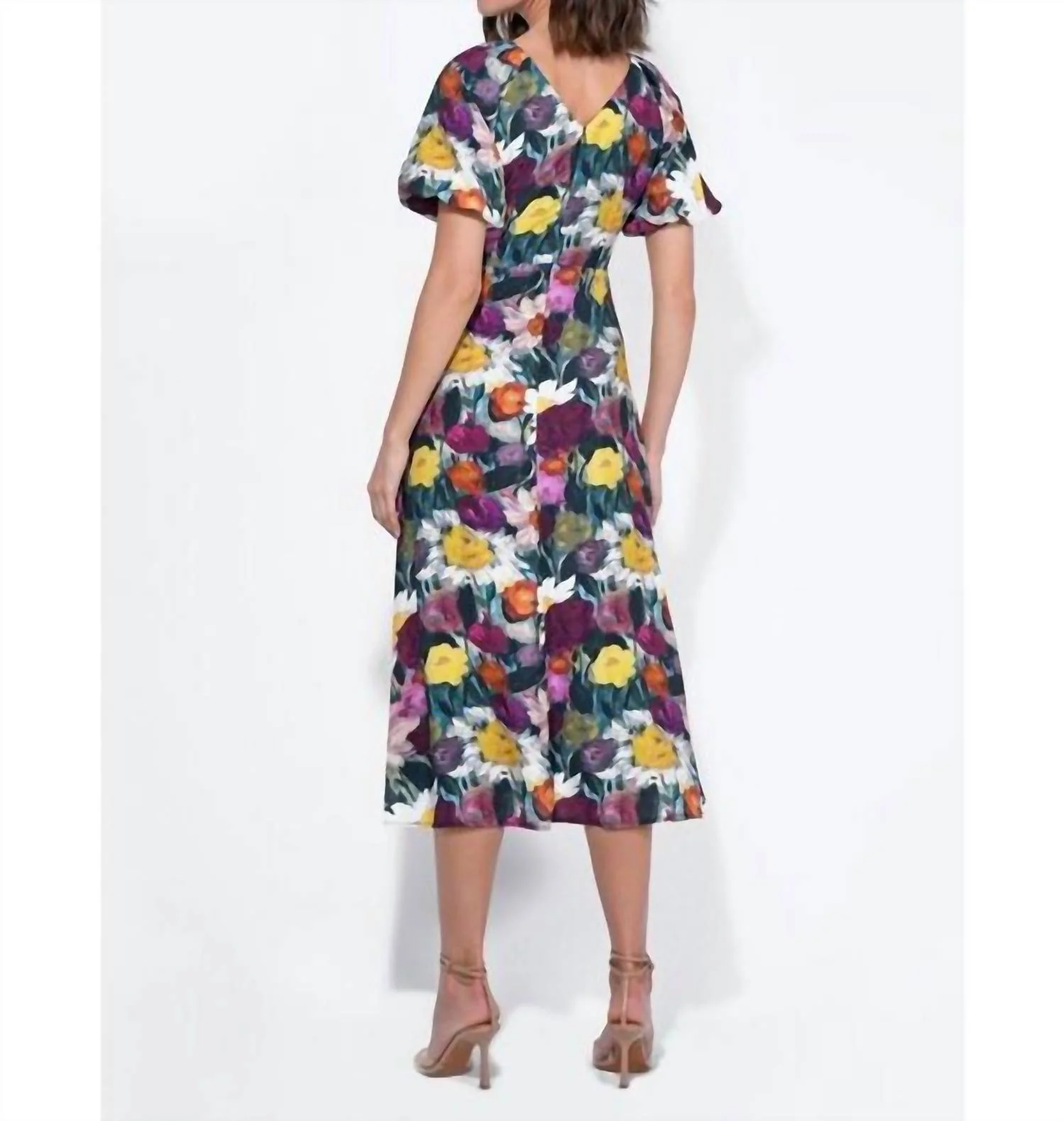 Elinda Ruched Front Midi Dress In Multi - Image 3