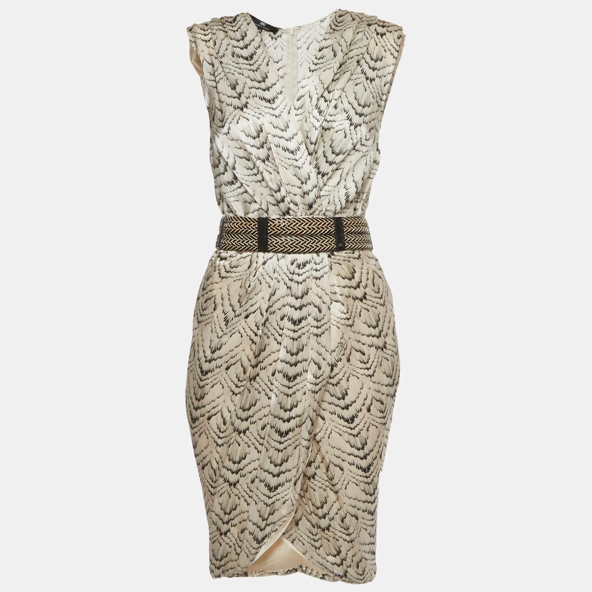 Elisabetta Franchi Beige Printed Satin Mini Dress