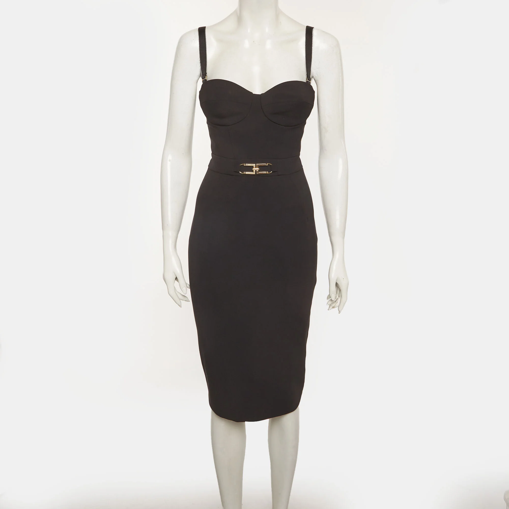 Elisabetta Franchi Black Crepe Sheath Bustier Knee Length Dress - Image 2