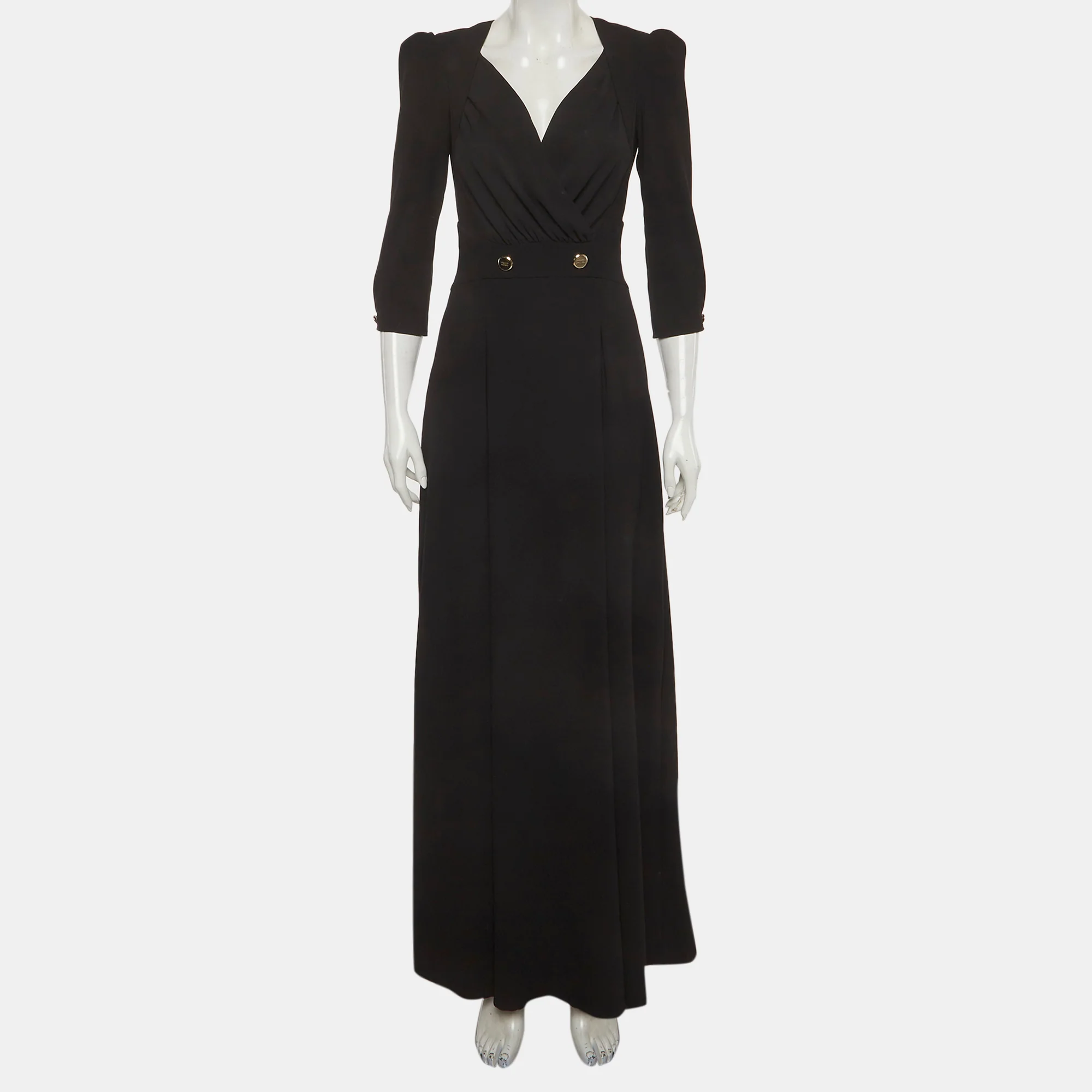 Elisabetta Franchi Black Crepe Wrapped Long Dress - Image 2