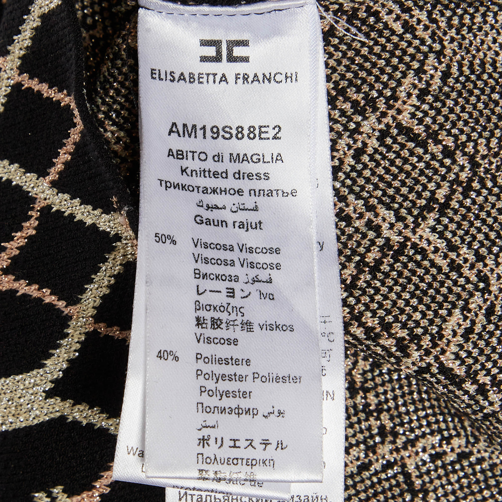 Elisabetta Franchi Black Geometric Pattern Jacquard Knit Mock Neck Mini Dress - Image 5