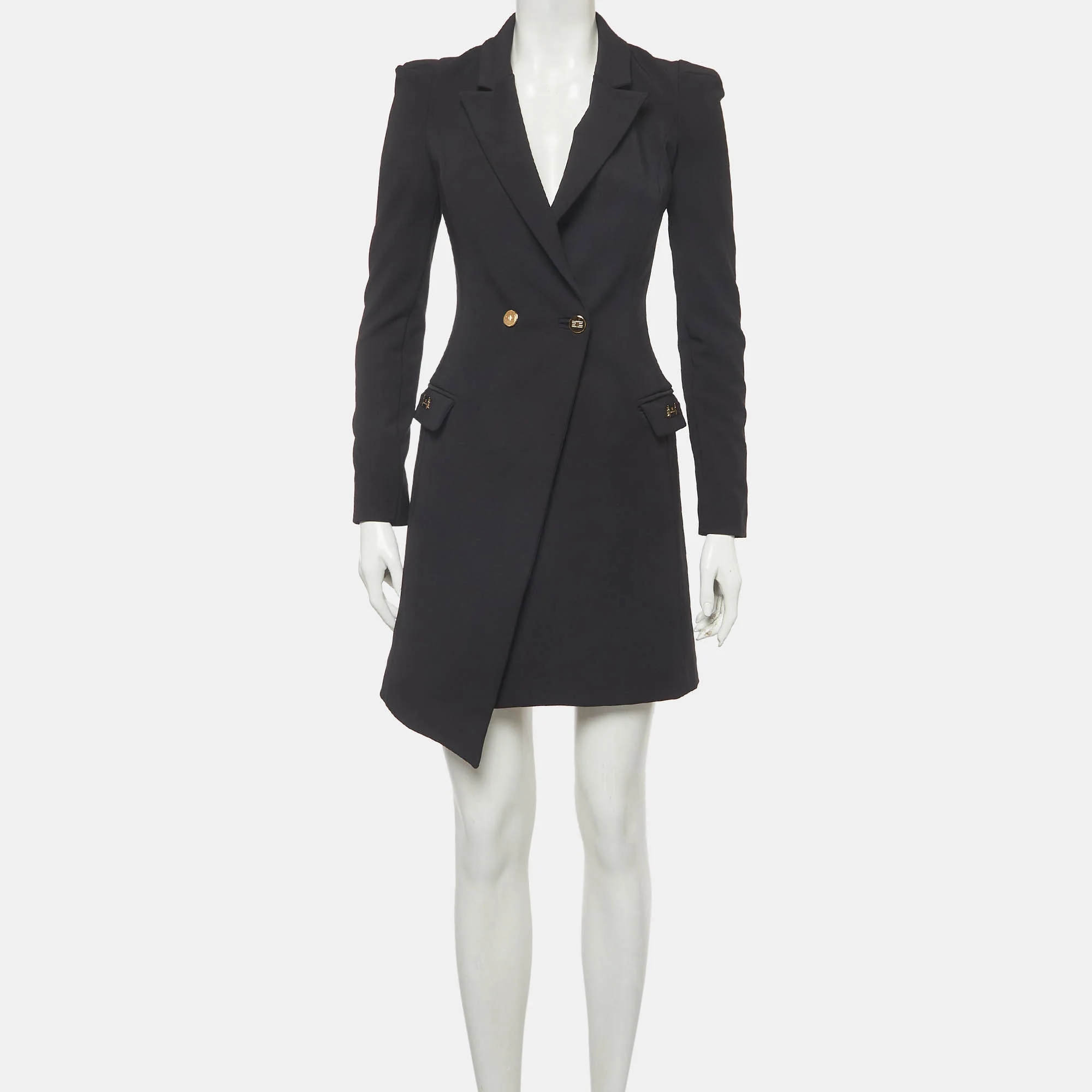 Elisabetta Franchi Black Stretch Crepe Double Breasted Blazer Dress - Image 2