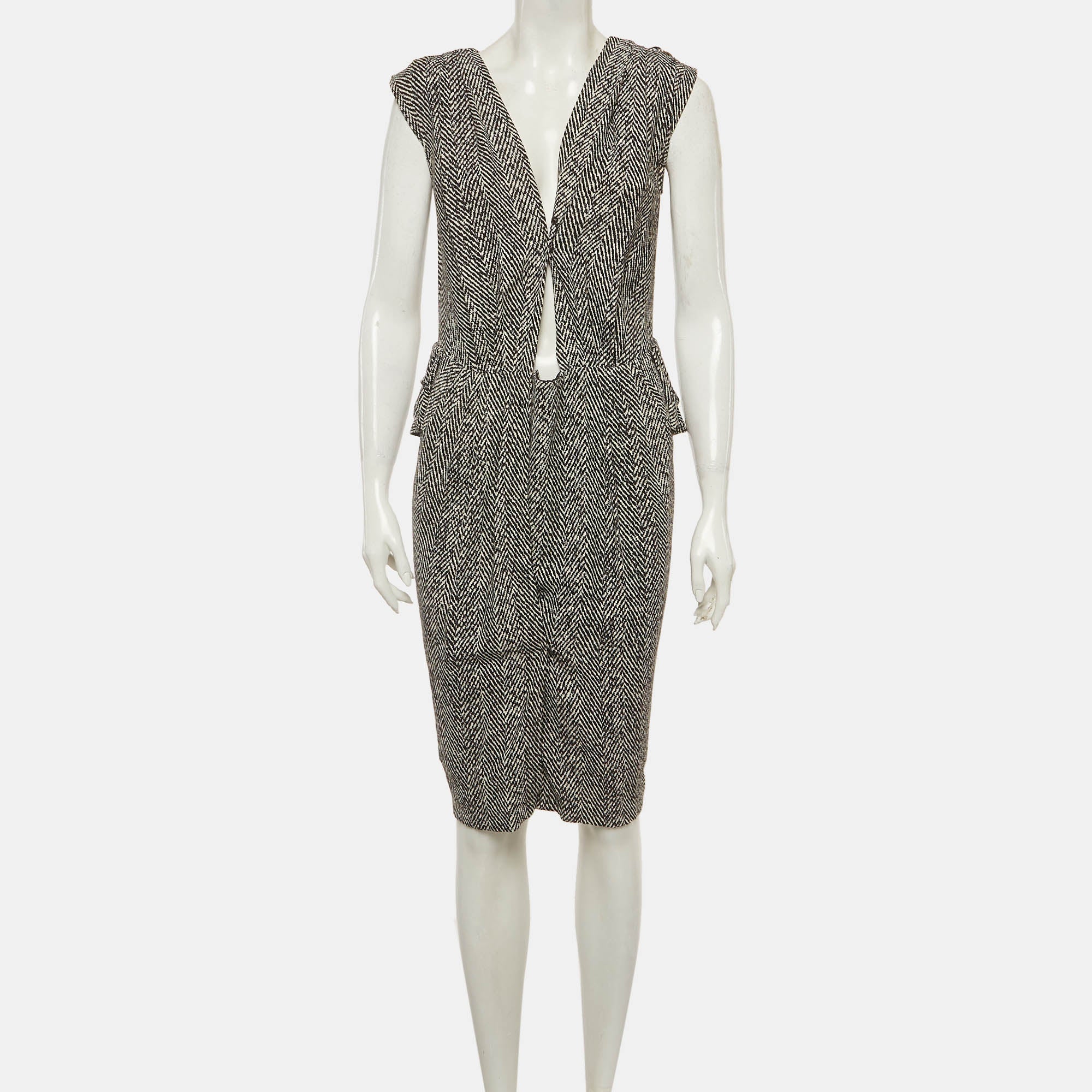 Elisabetta Franchi Black/white Herringbone Stretch Crepe Wrap Mini Dress - Image 2