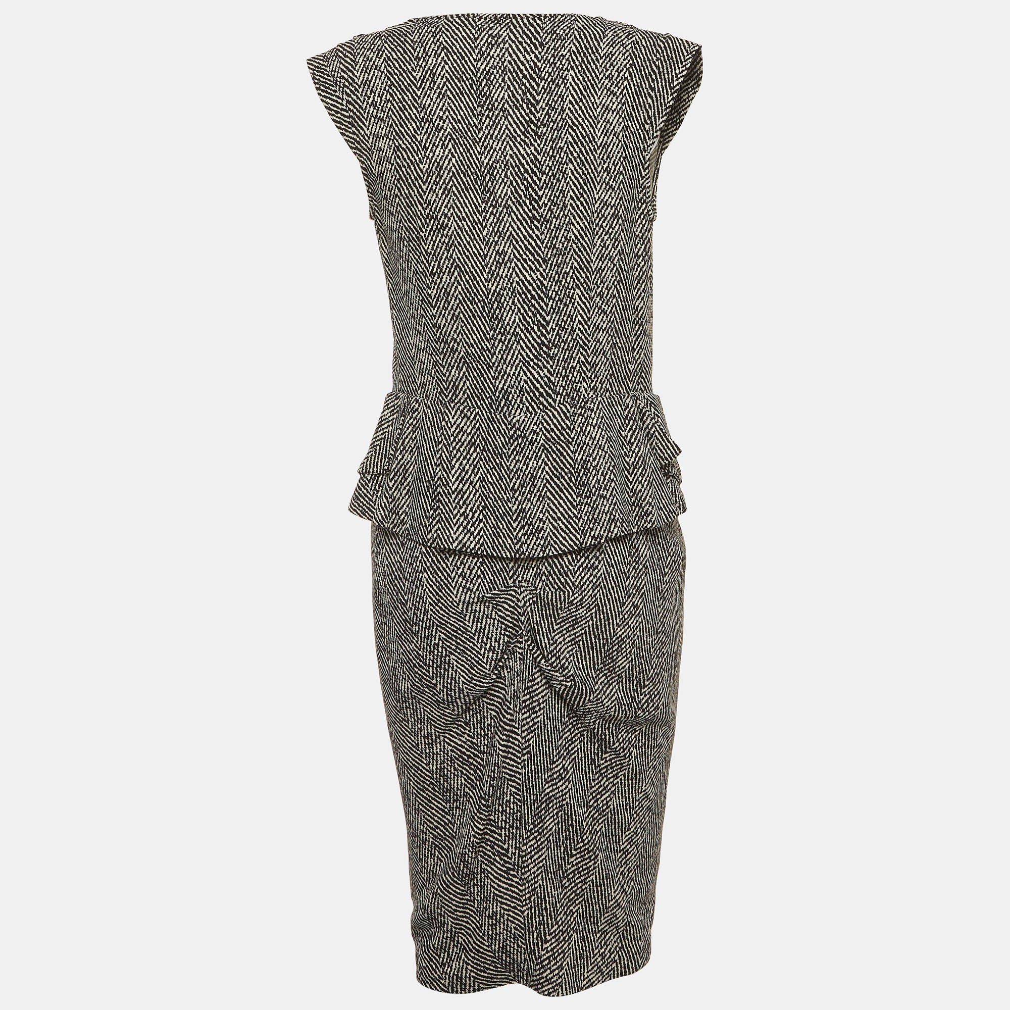 Elisabetta Franchi Black/white Herringbone Stretch Crepe Wrap Mini Dress - Image 3