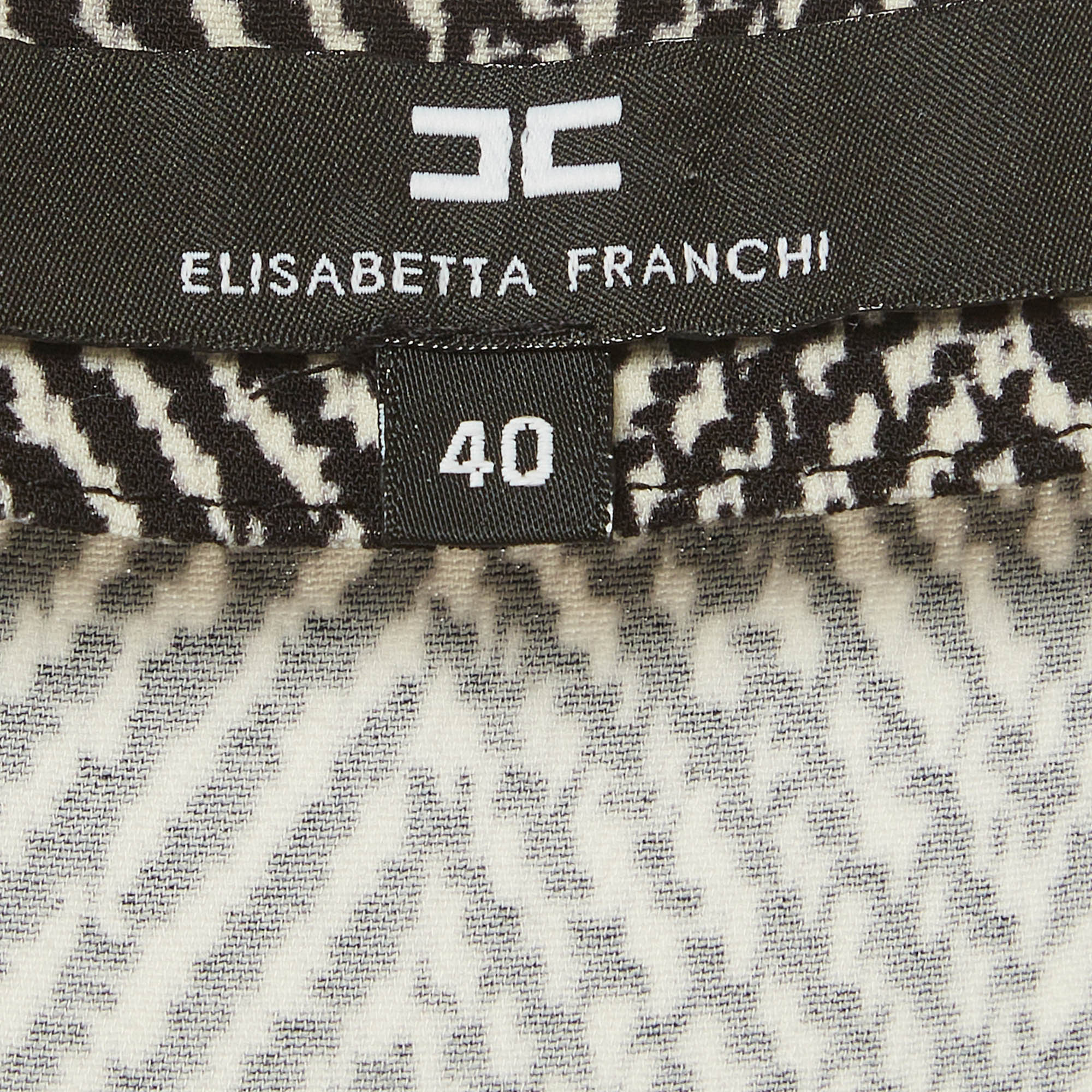 Elisabetta Franchi Black/white Herringbone Stretch Crepe Wrap Mini Dress - Image 5