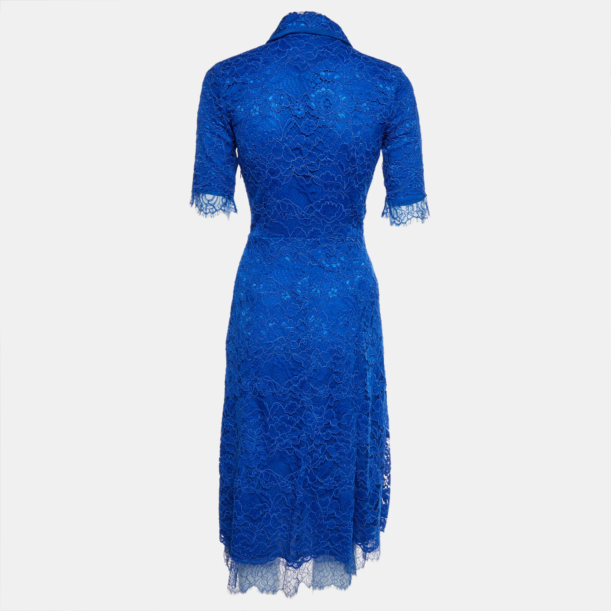 Elisabetta Franchi Blue Guipure Lace Short Sleeve Midi Dress - Image 3