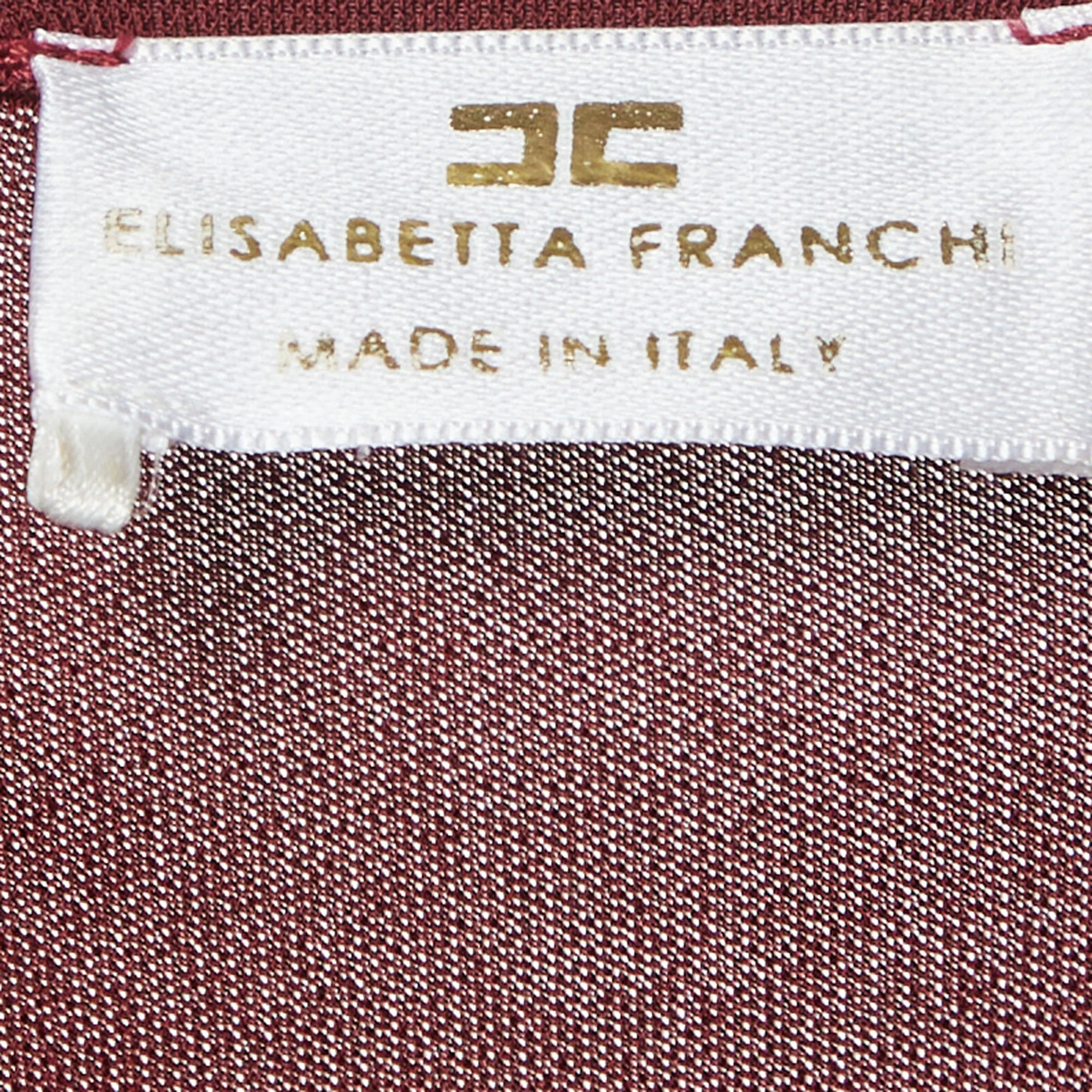 Elisabetta Franchi Burgundy Crepe Jersey Wrap Maxi Dress - Image 5