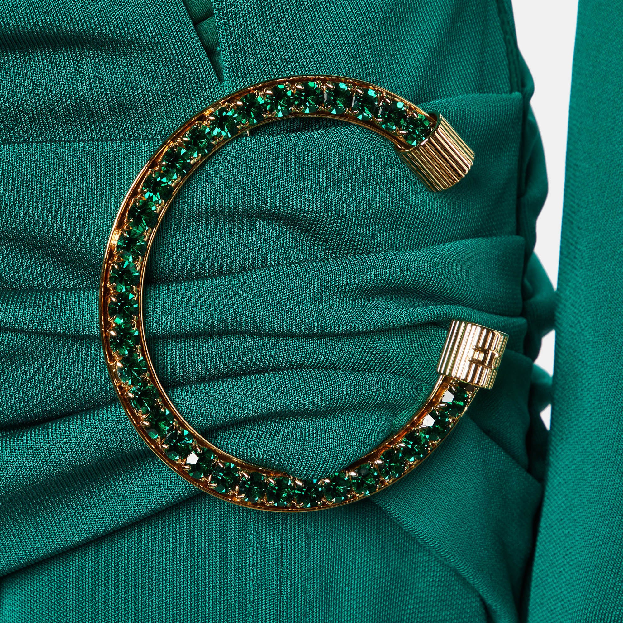Elisabetta Franchi Green Jersey Cut-Out Slitted Maxi Dress - Image 5