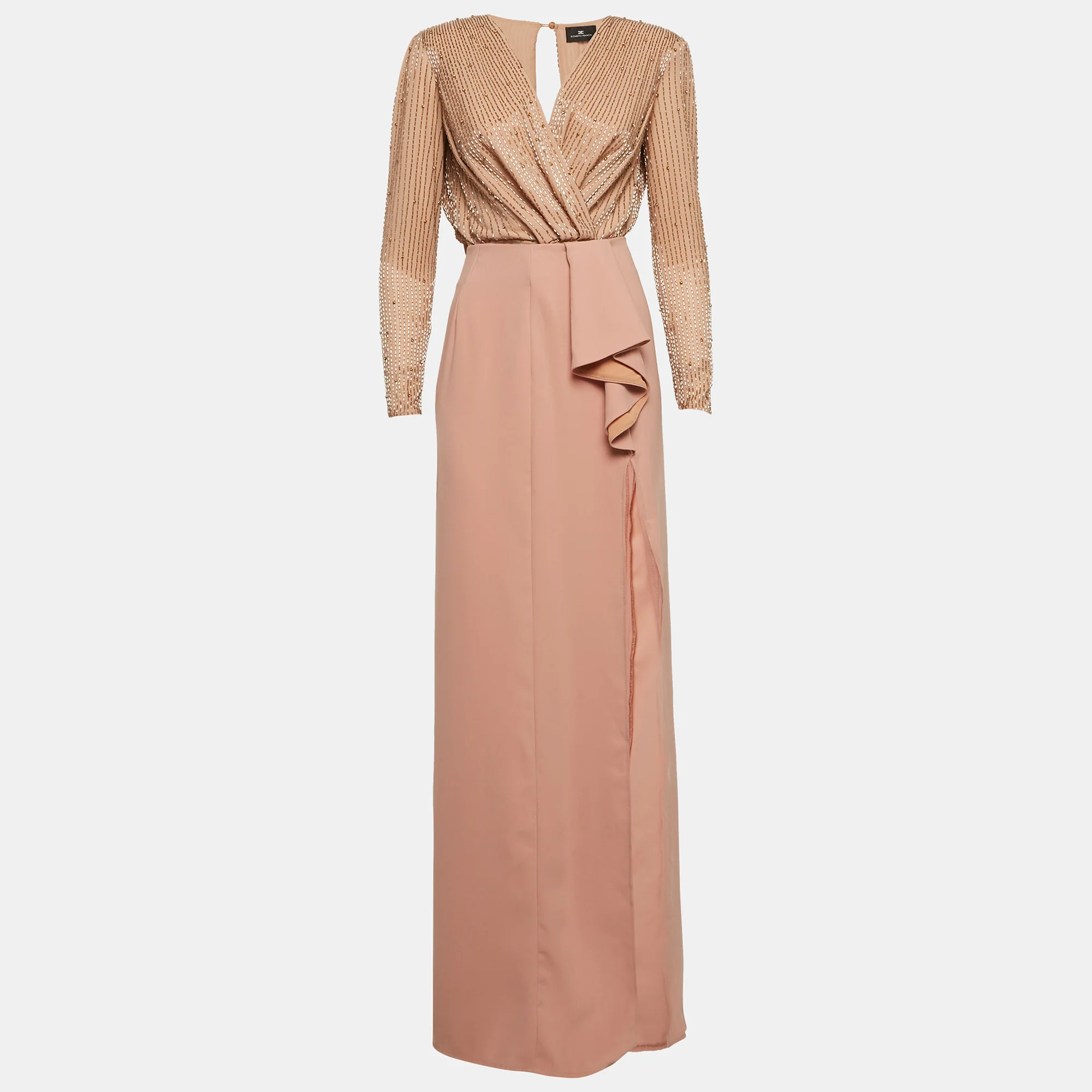 Elisabetta Franchi Light Pink Embellished Chiffon & Crepe Dress