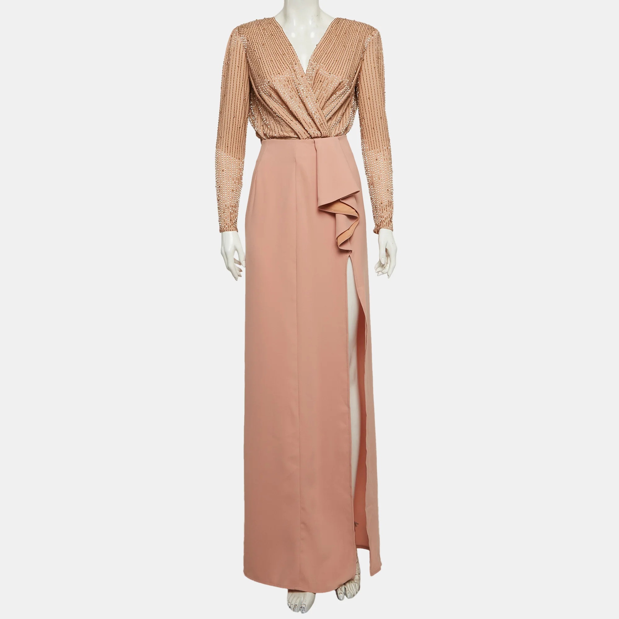 Elisabetta Franchi Light Pink Embellished Chiffon & Crepe Dress - Image 2