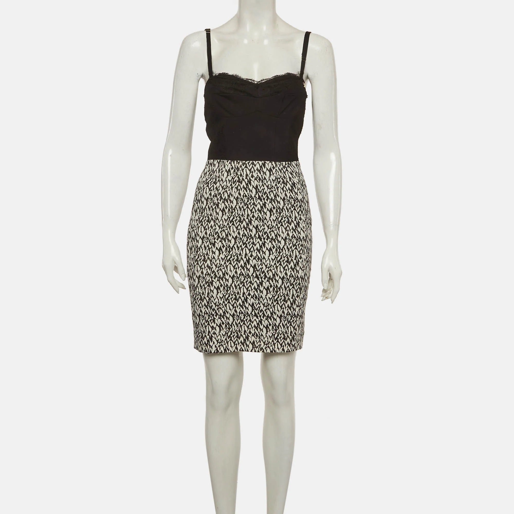 Elisabetta Franchi Monochrome Abstract Print Stretch Crepe Bustier Mini Dress - Image 2