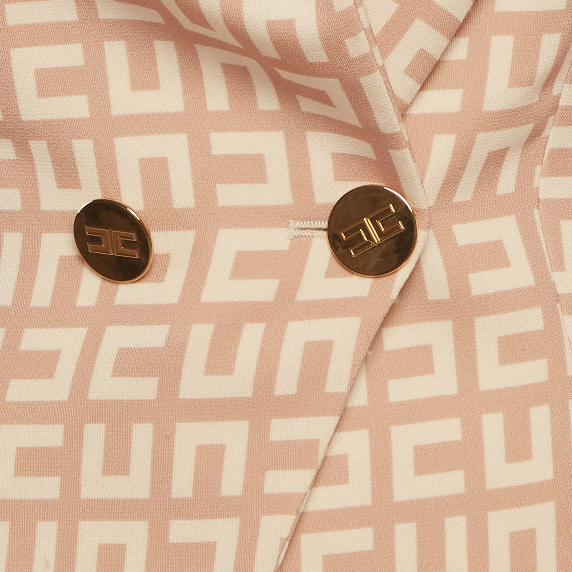 Elisabetta Franchi Multicolor Monogram Print Crepe Double Breasted Blazer - Image 3