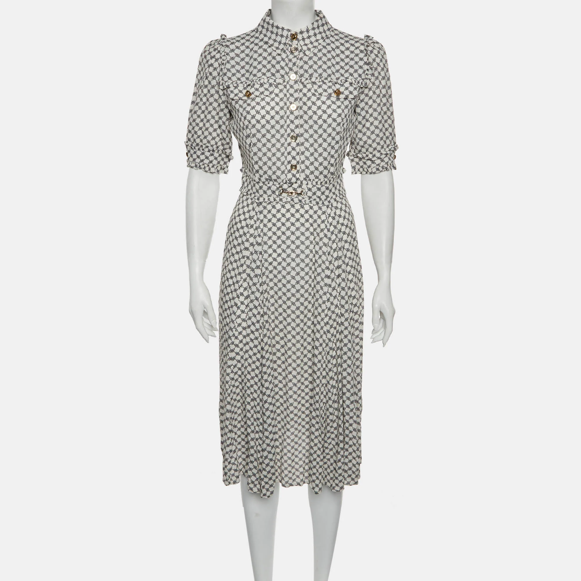 Elisabetta Franchi Off-White Horse Bit Print Crepe Shirt Dress - Image 2