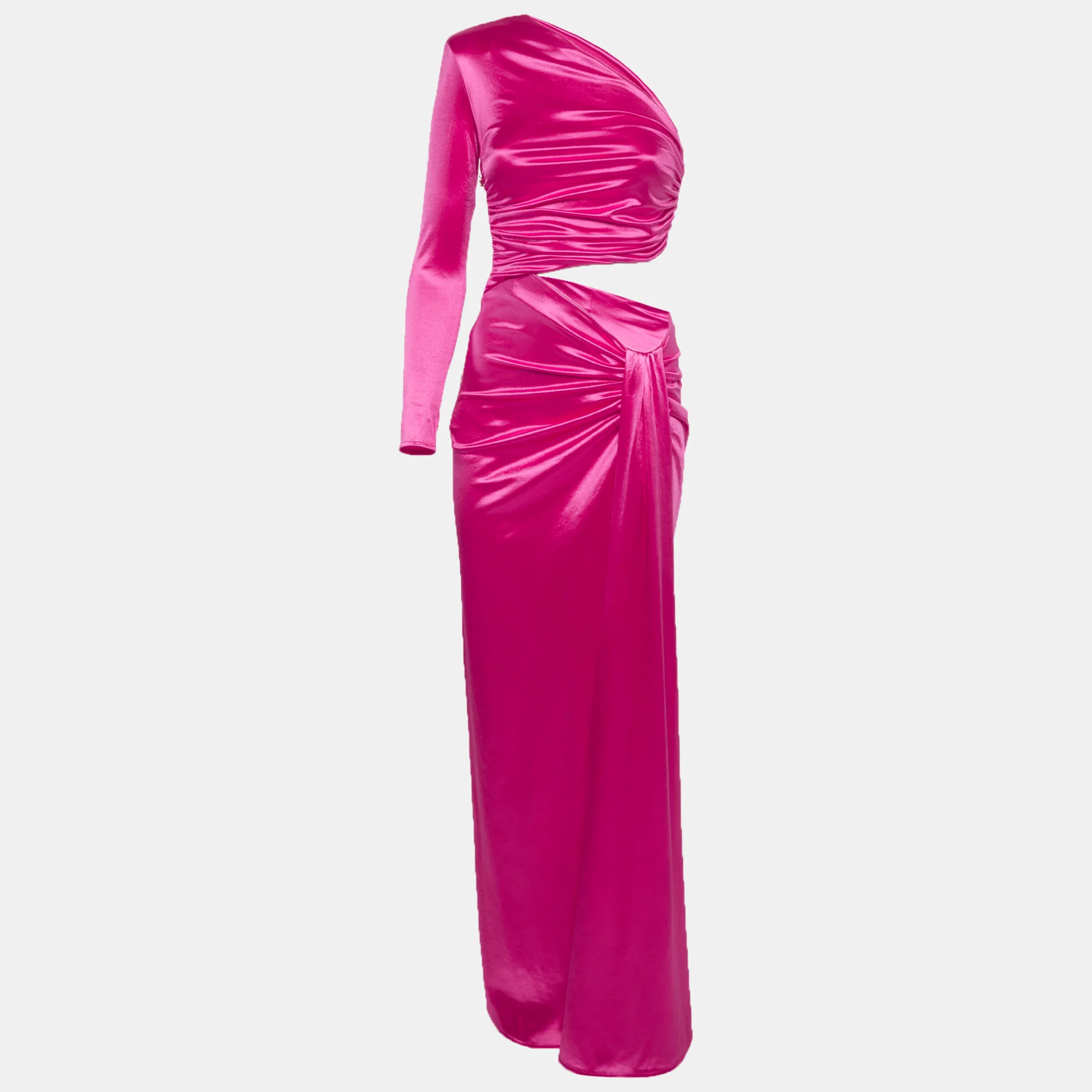 Elisabetta Franchi Pink Satin Draped Cut Out Maxi Dress
