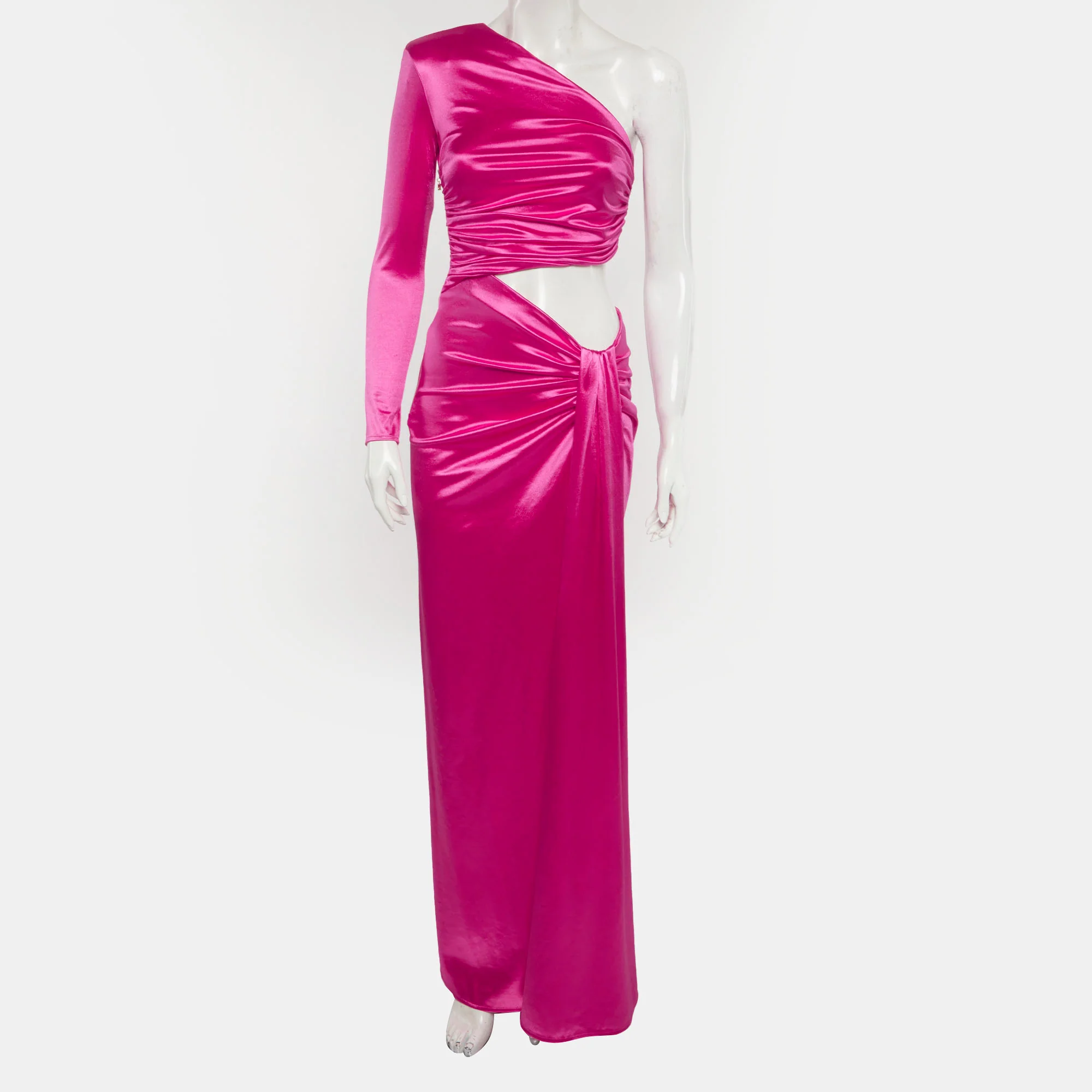Elisabetta Franchi Pink Satin Draped Cut Out Maxi Dress - Image 2