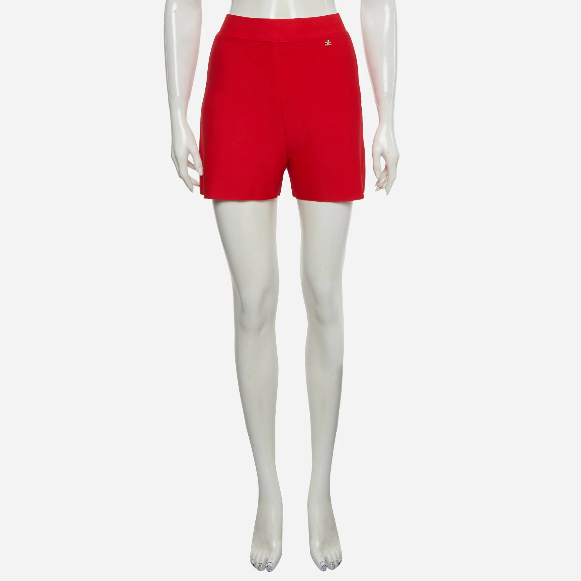 Elisabetta Franchi Red Stretch Knit High Waist Shorts - Image 2