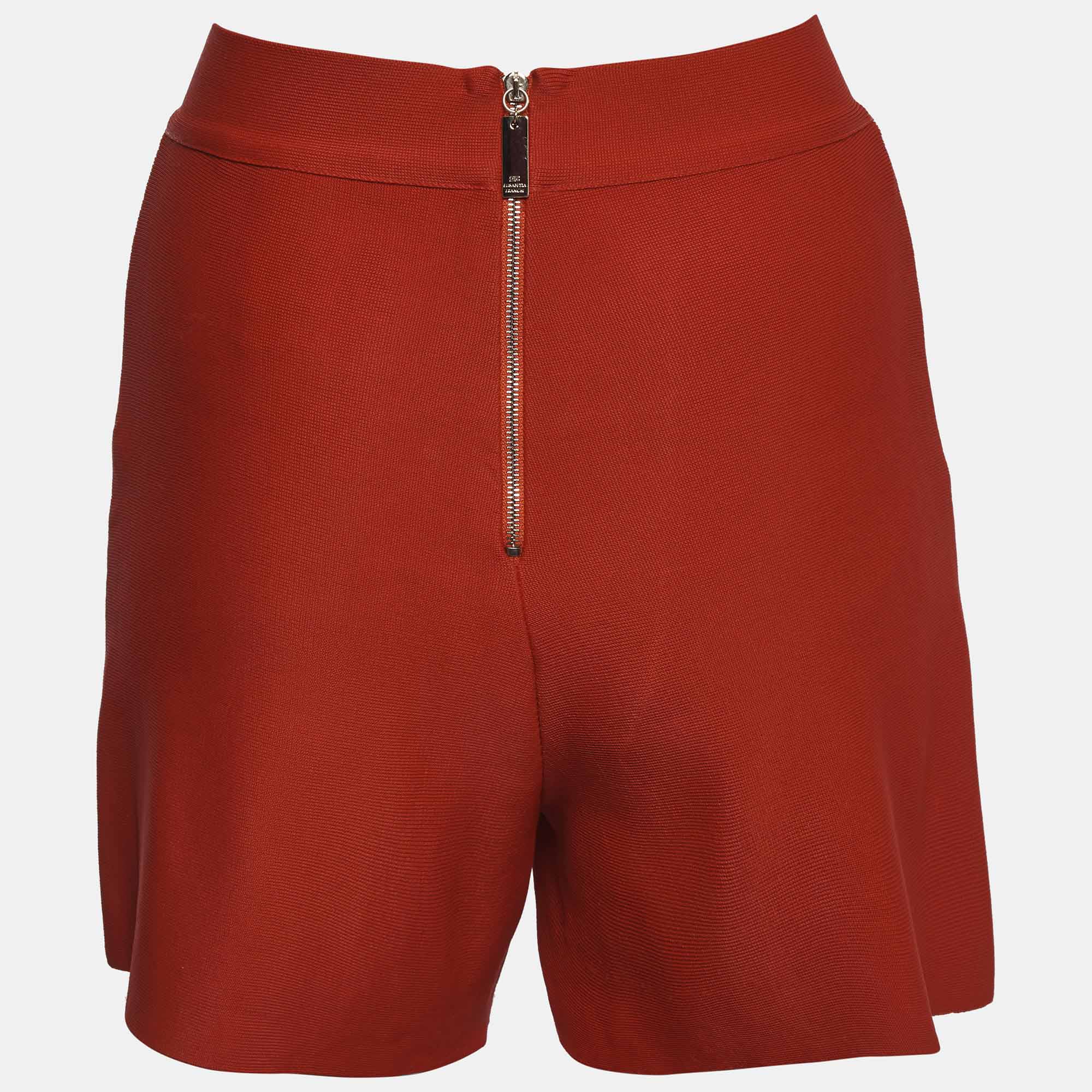 Elisabetta Franchi Red Stretch Knit High Waist Shorts - Image 3