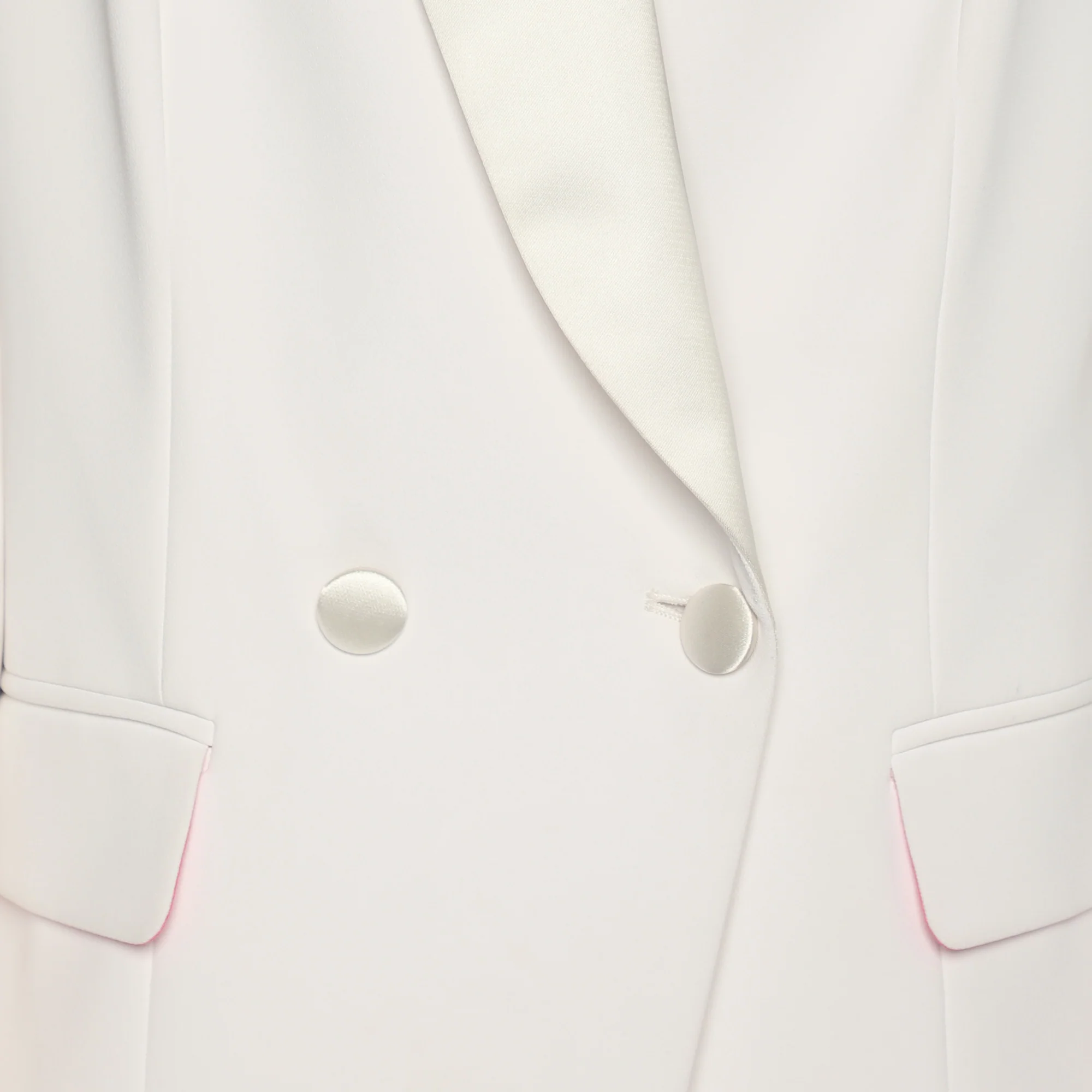 Elisabetta Franchi White Stretch Crepe Metal And Crystal Fringe Double Breasted Blazer - Image 3
