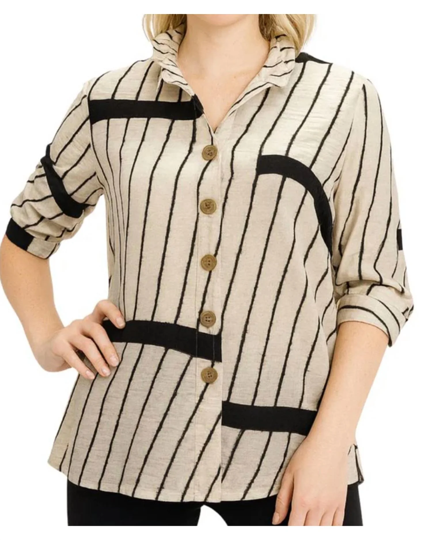 Elise Wire Collar Shirt In Earthy Stripe - Image 2