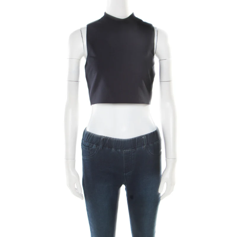Elizabeth & James Navy Blue Stretch Ponte Knit Avita Crop Top