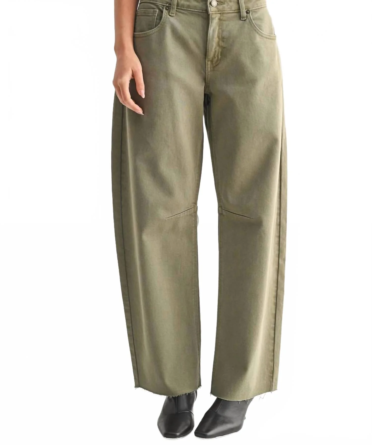 Elle Mid Rise Barrel Jean In Vintage Olive