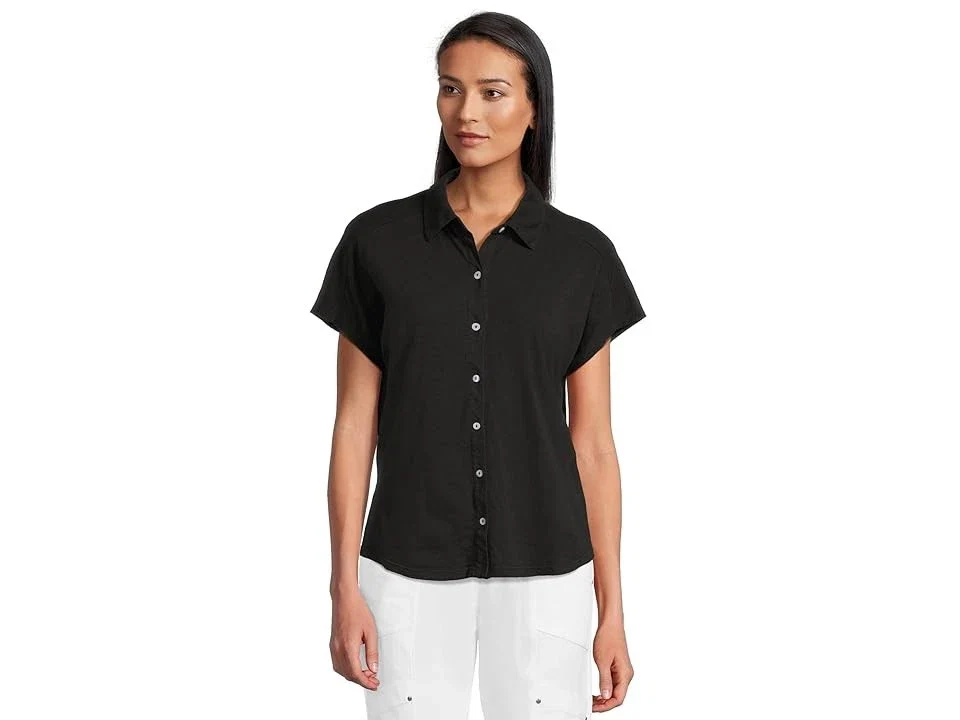 Elliott Lauren Shirt Women's Black Enzyme Wash Jersey Button-Up JDM2599