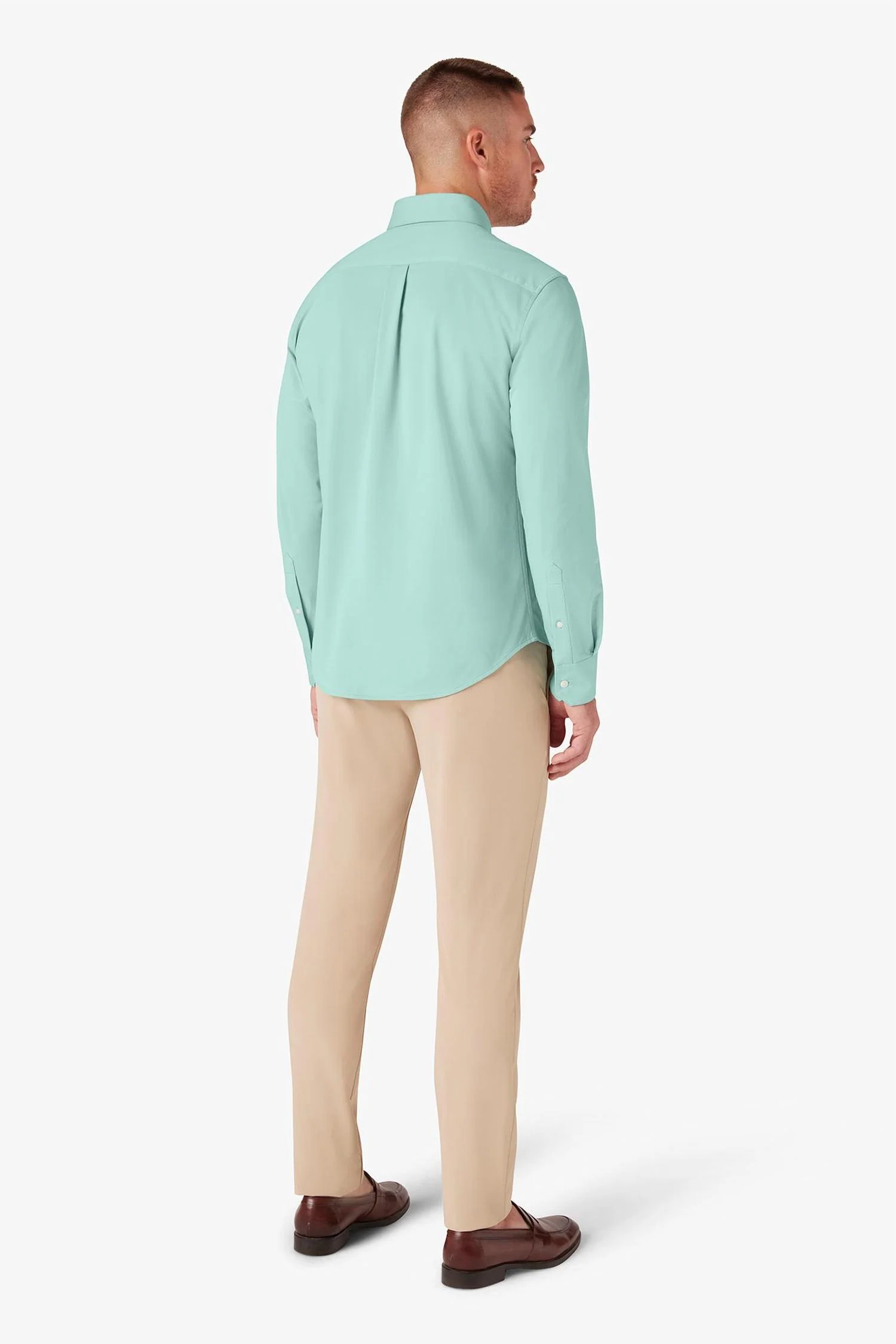 Ellis Oxford Button Down Shirt In Nile Blue Solid - Image 3