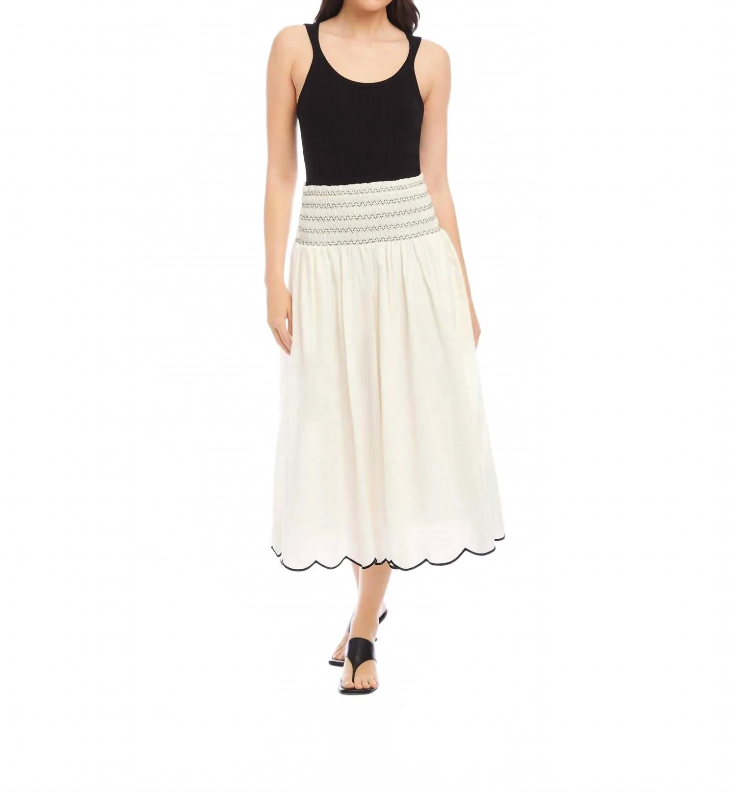 Elsa Smocked Waist Midi Skirt In Cream