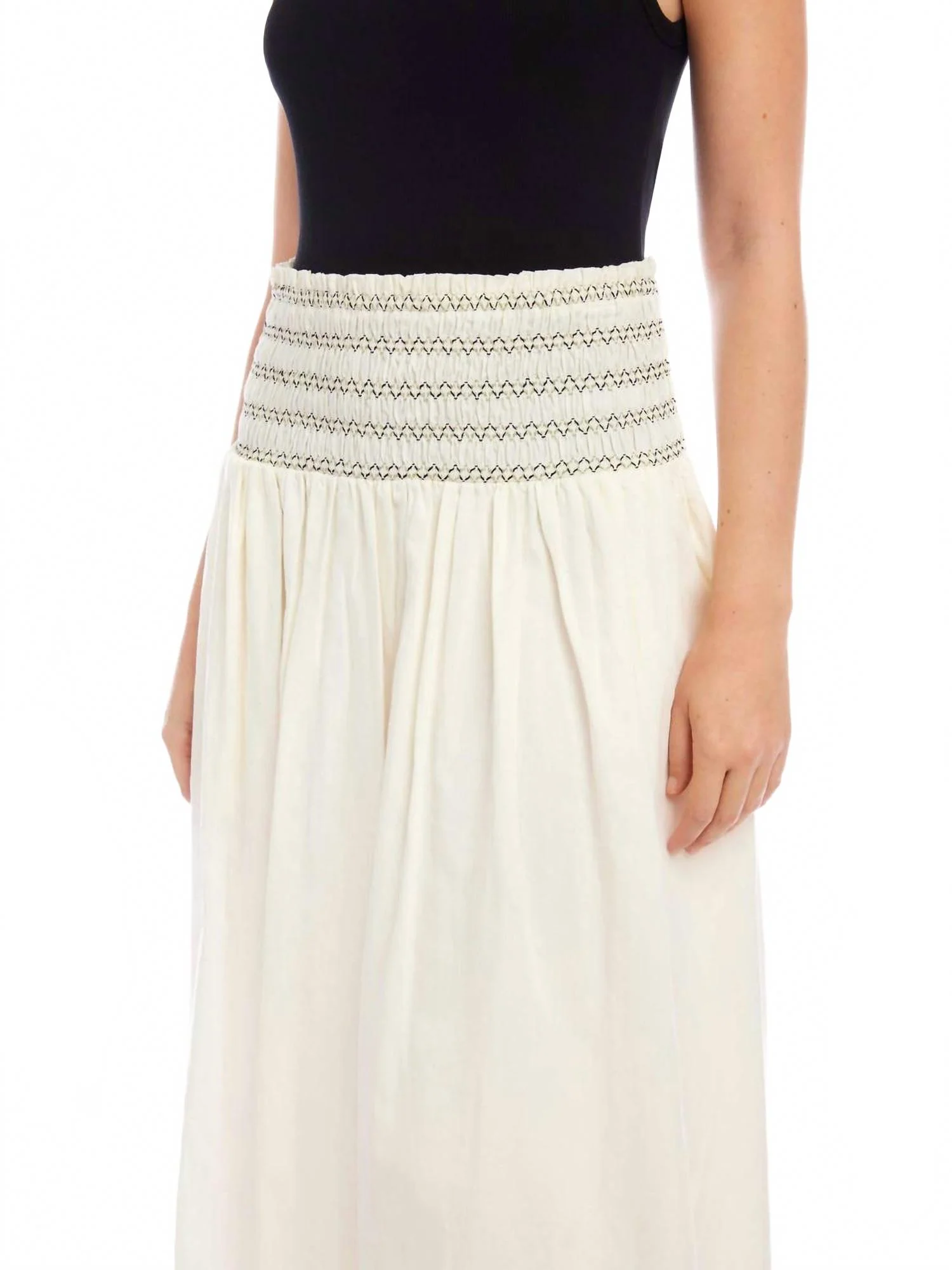 Elsa Smocked Waist Midi Skirt In Cream - Image 4