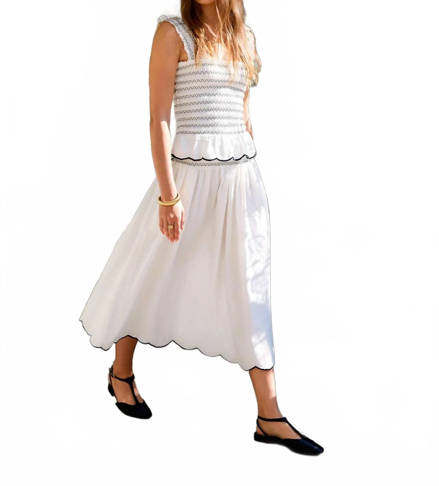 Elsa Smocked Waist Midi Skirt In Cream - Image 5