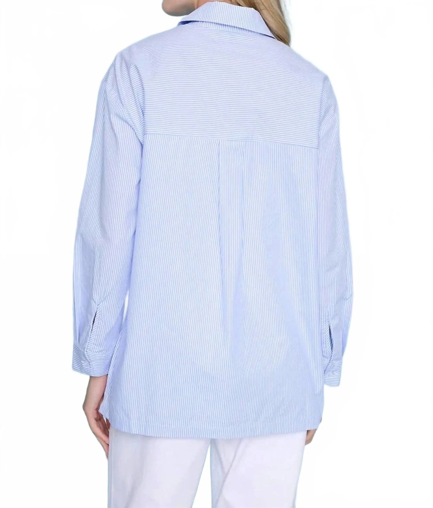 Embellished Button Down Blouse In Blue/white - Image 2