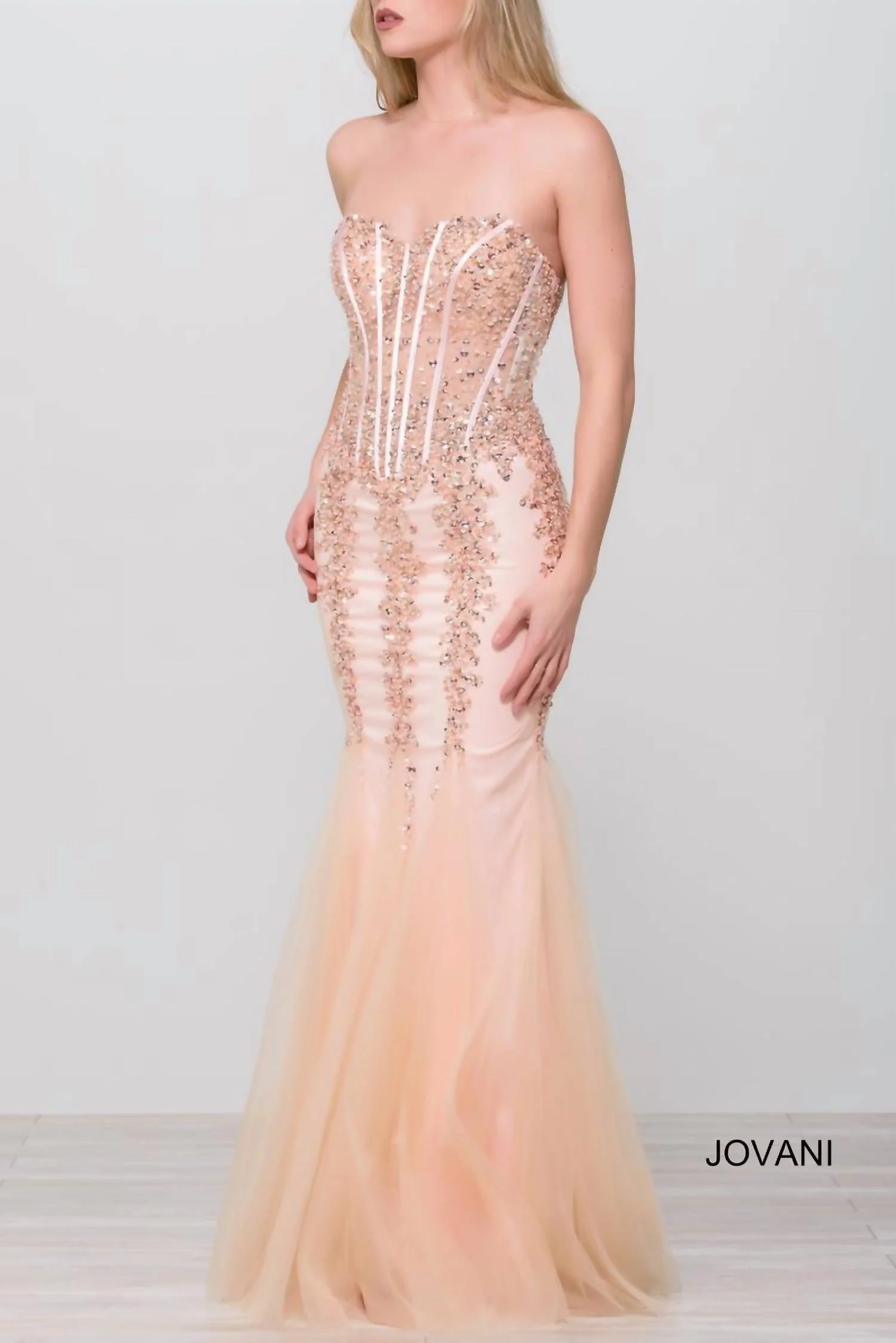 Embellished Corset Bodice Prom Dress In Silver/nude - Image 3