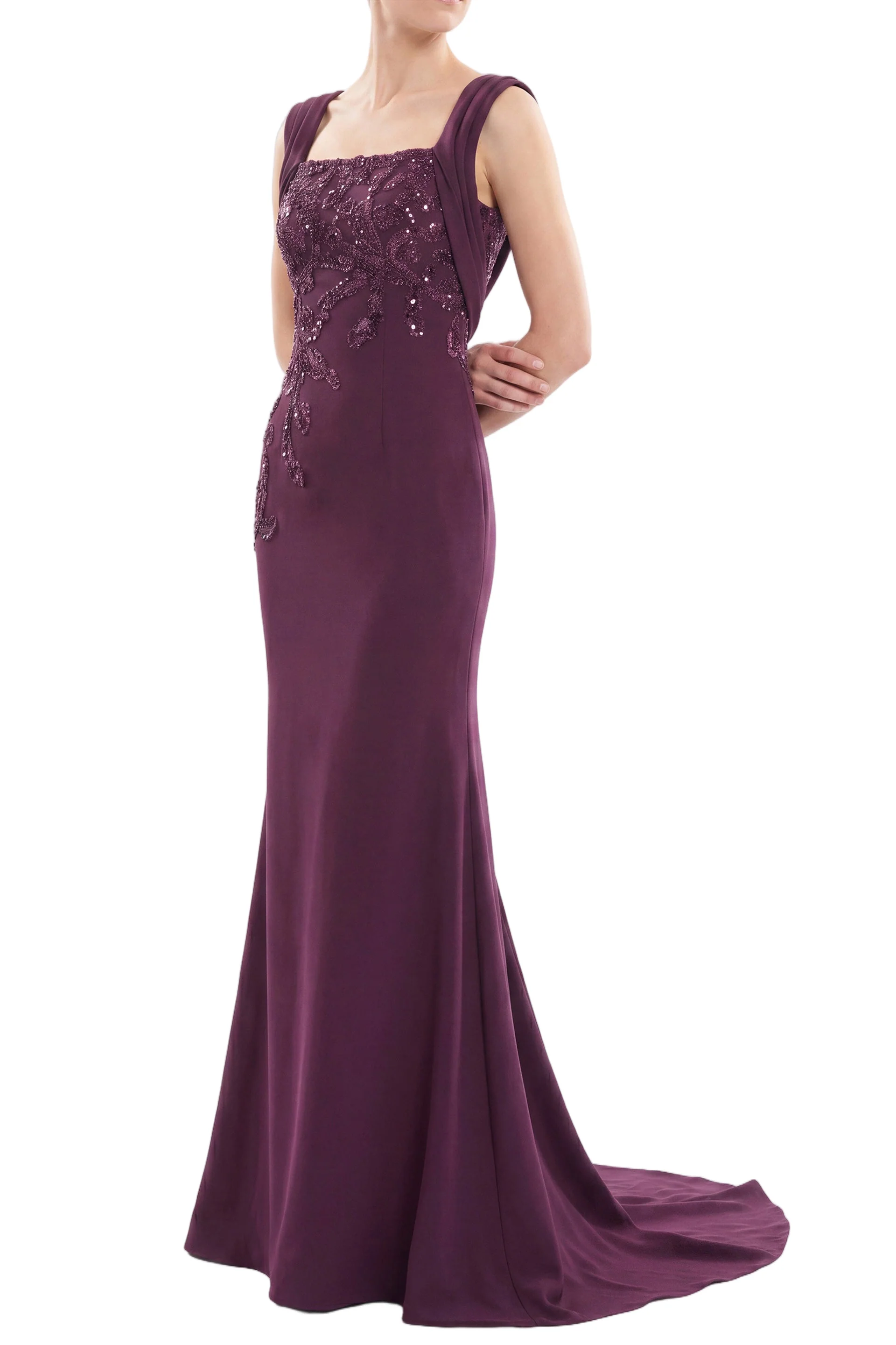 Embellished Long Crepe Dress - Image 3