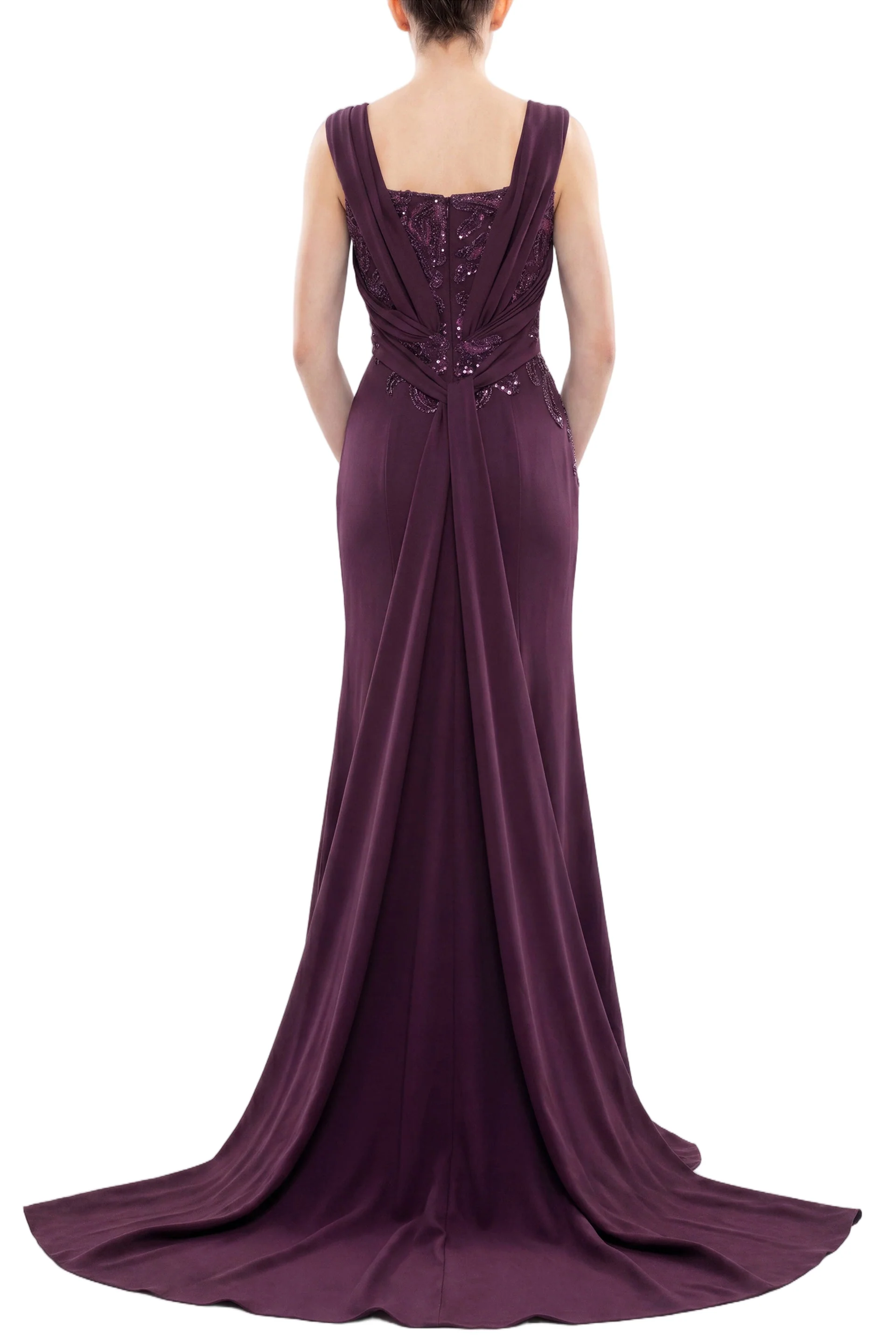 Embellished Long Crepe Dress - Image 4