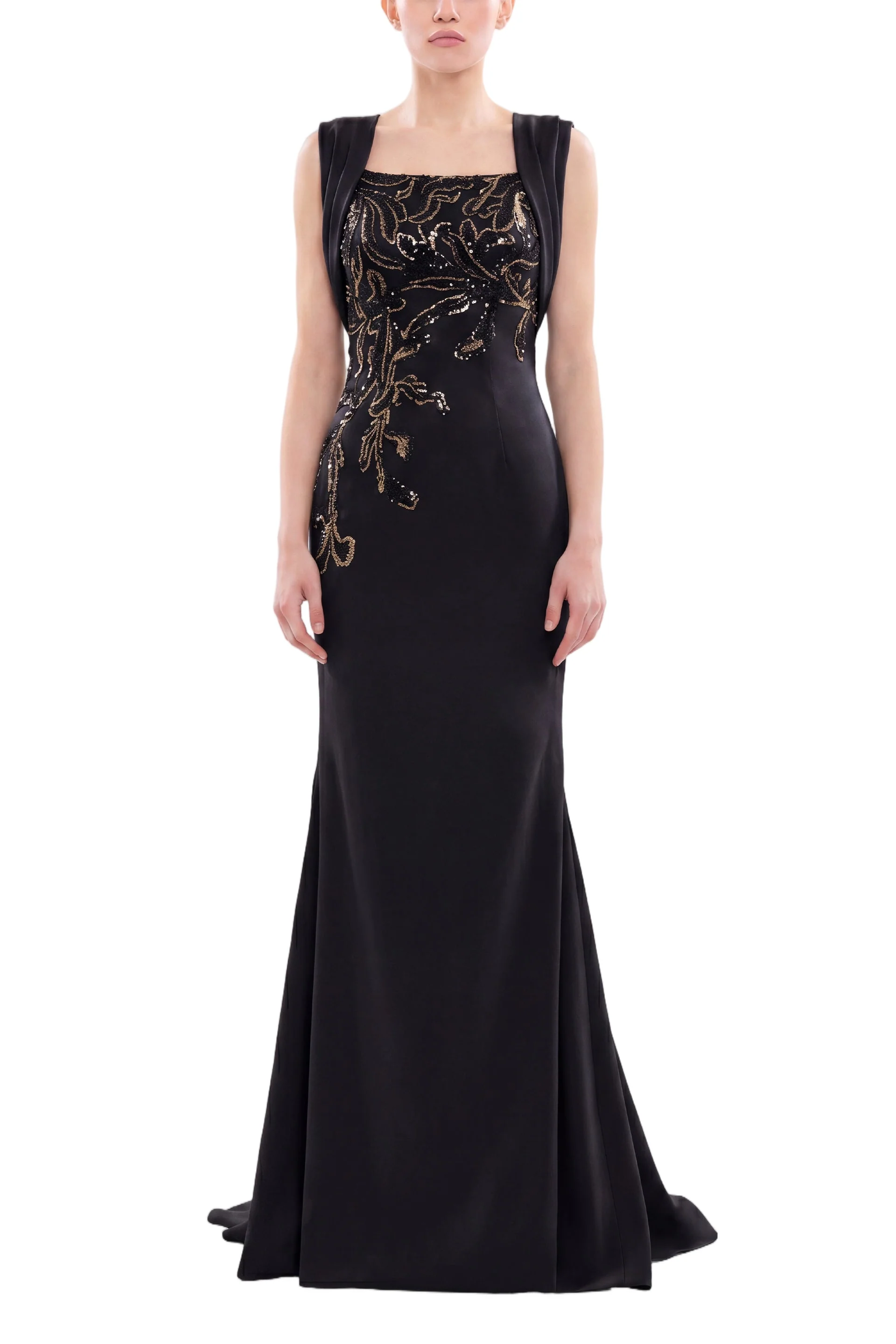 Embellished Long Crepe Dress