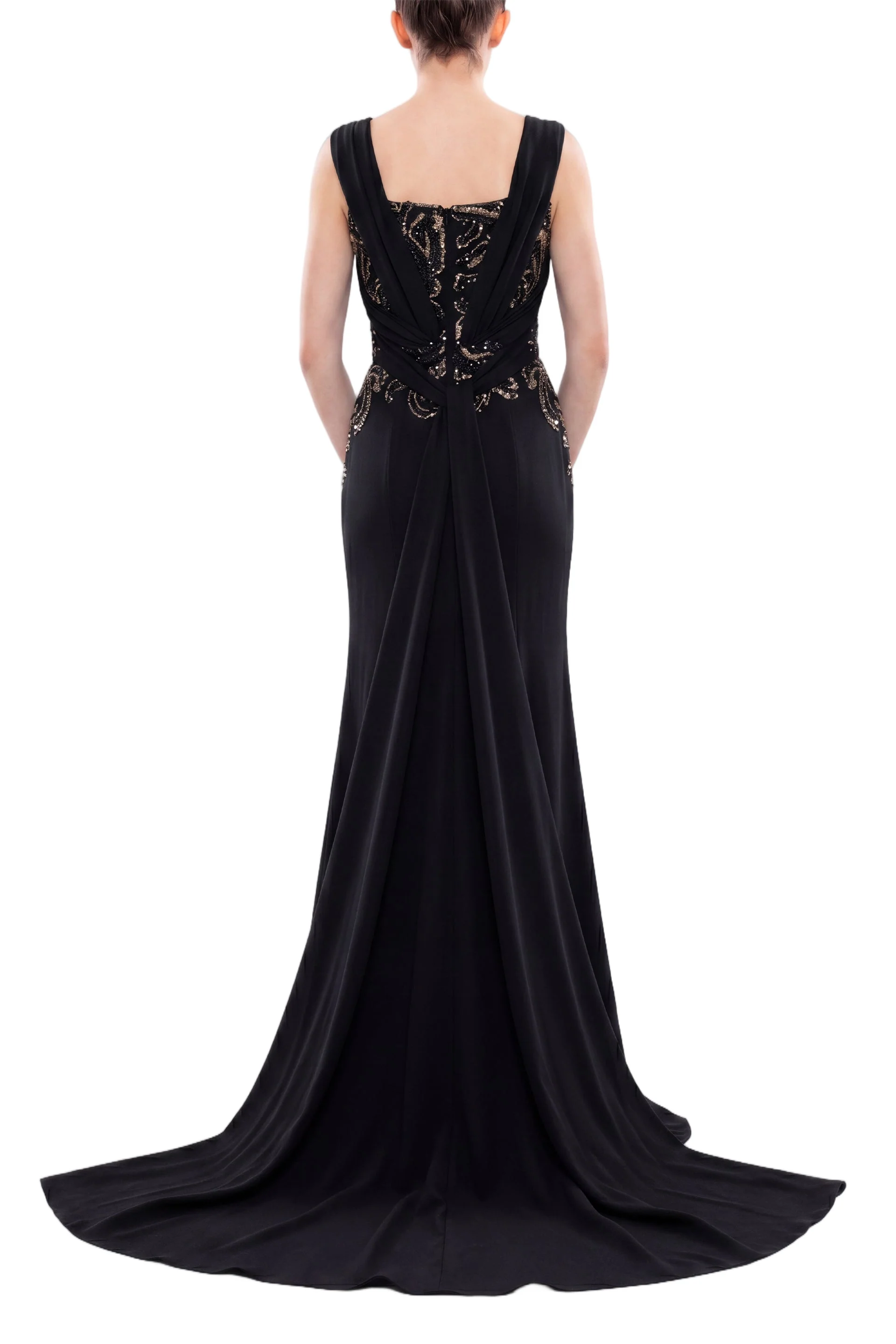 Embellished Long Crepe Dress - Image 3