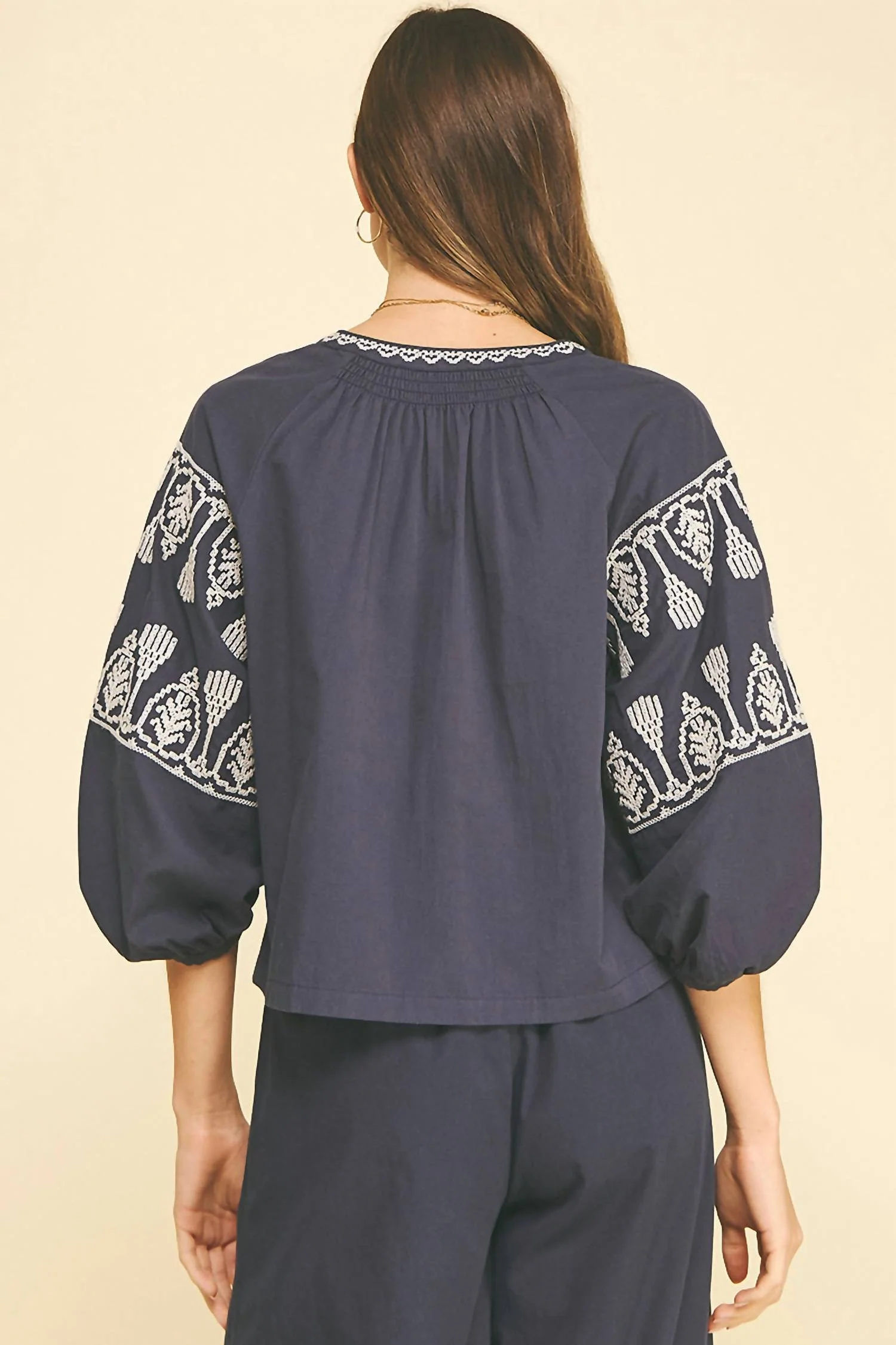 Embroidered Blouse In Navy - Image 3
