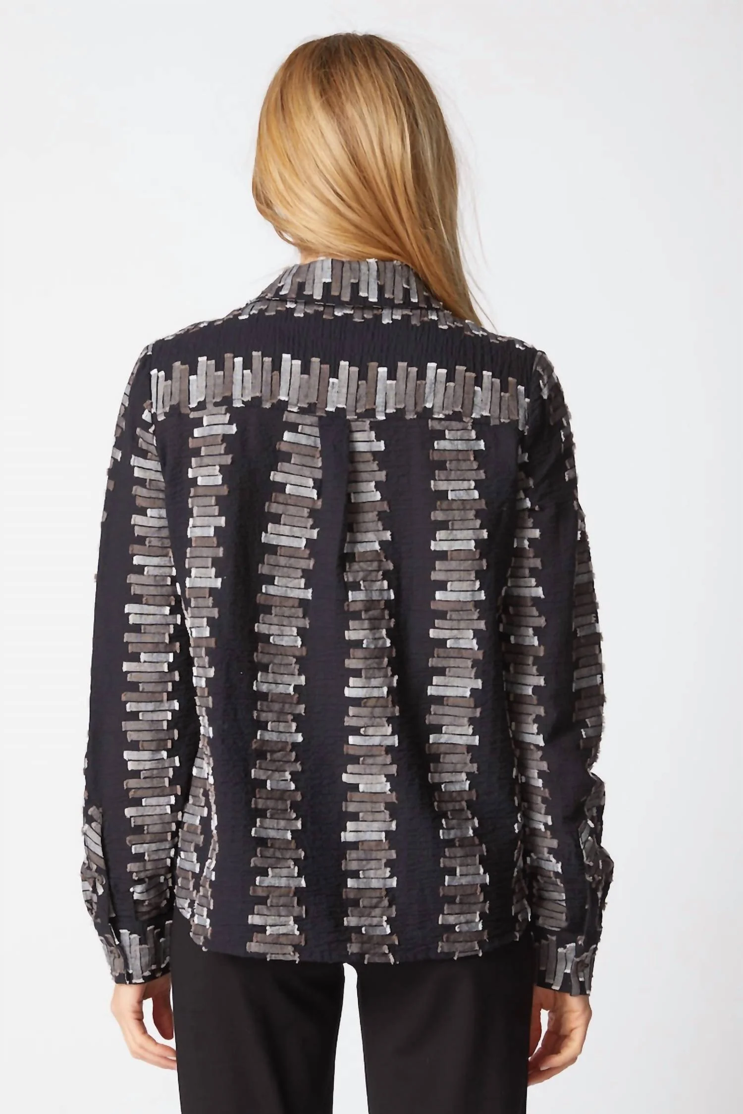 Embroidered Cotton Shaped Hem Shirt Top In Black - Image 2